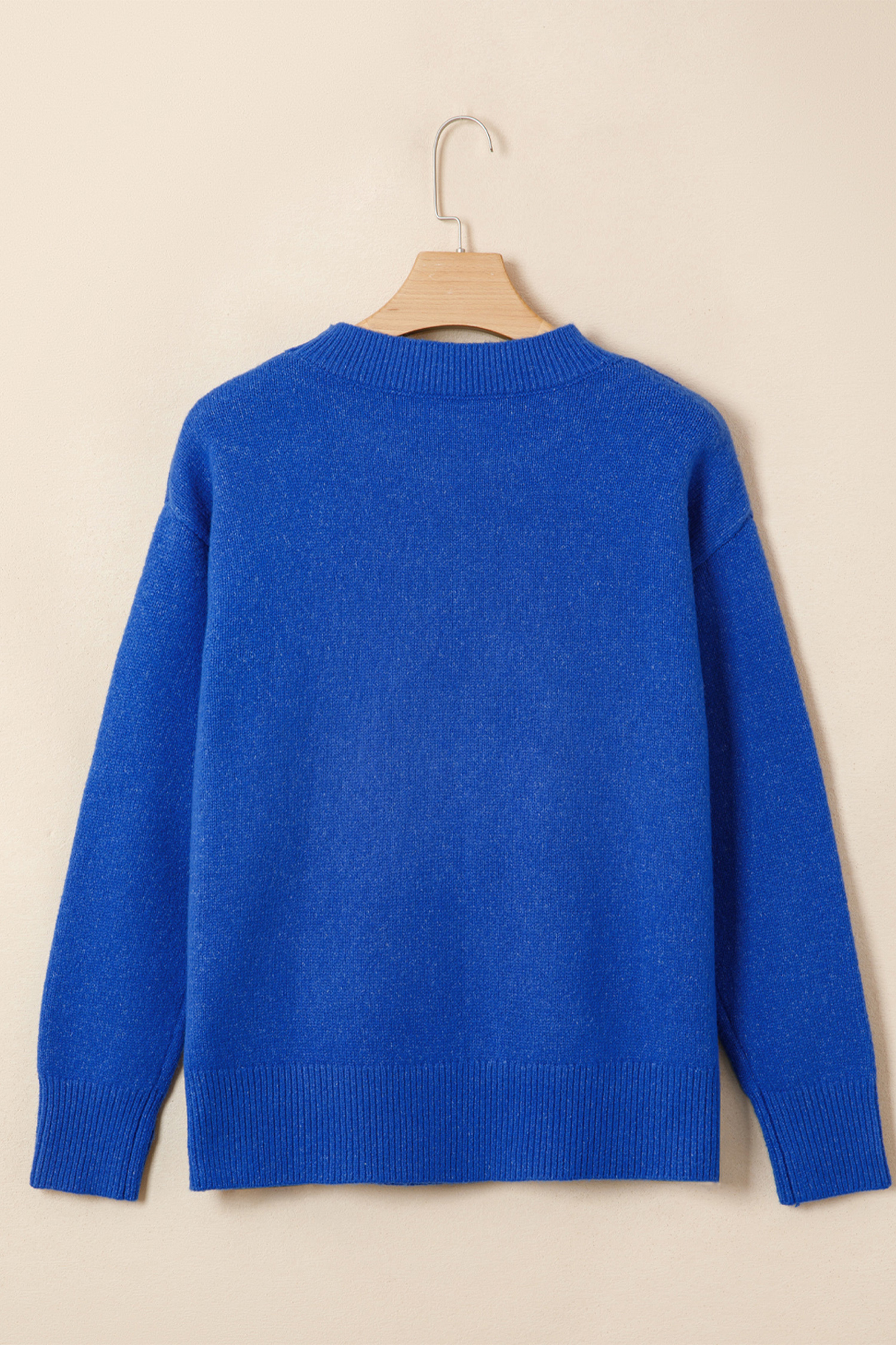 Sky Blue Pullover Sweater, Casual Long Sleeve Round Neck - Detail View 14