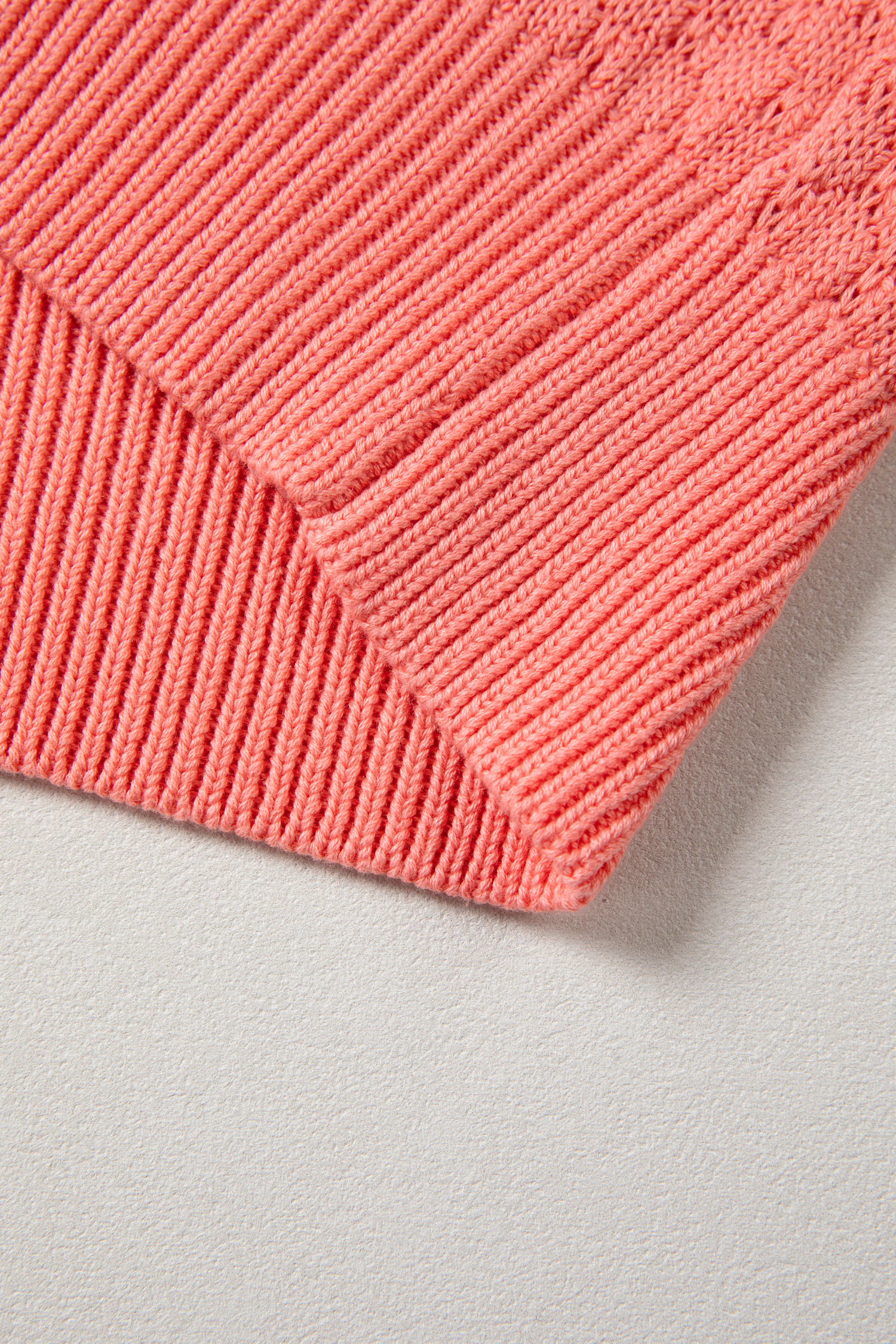 Soft Cotton Blend Pullover, Coral Ribbed Textured Sweater - Detail View 8