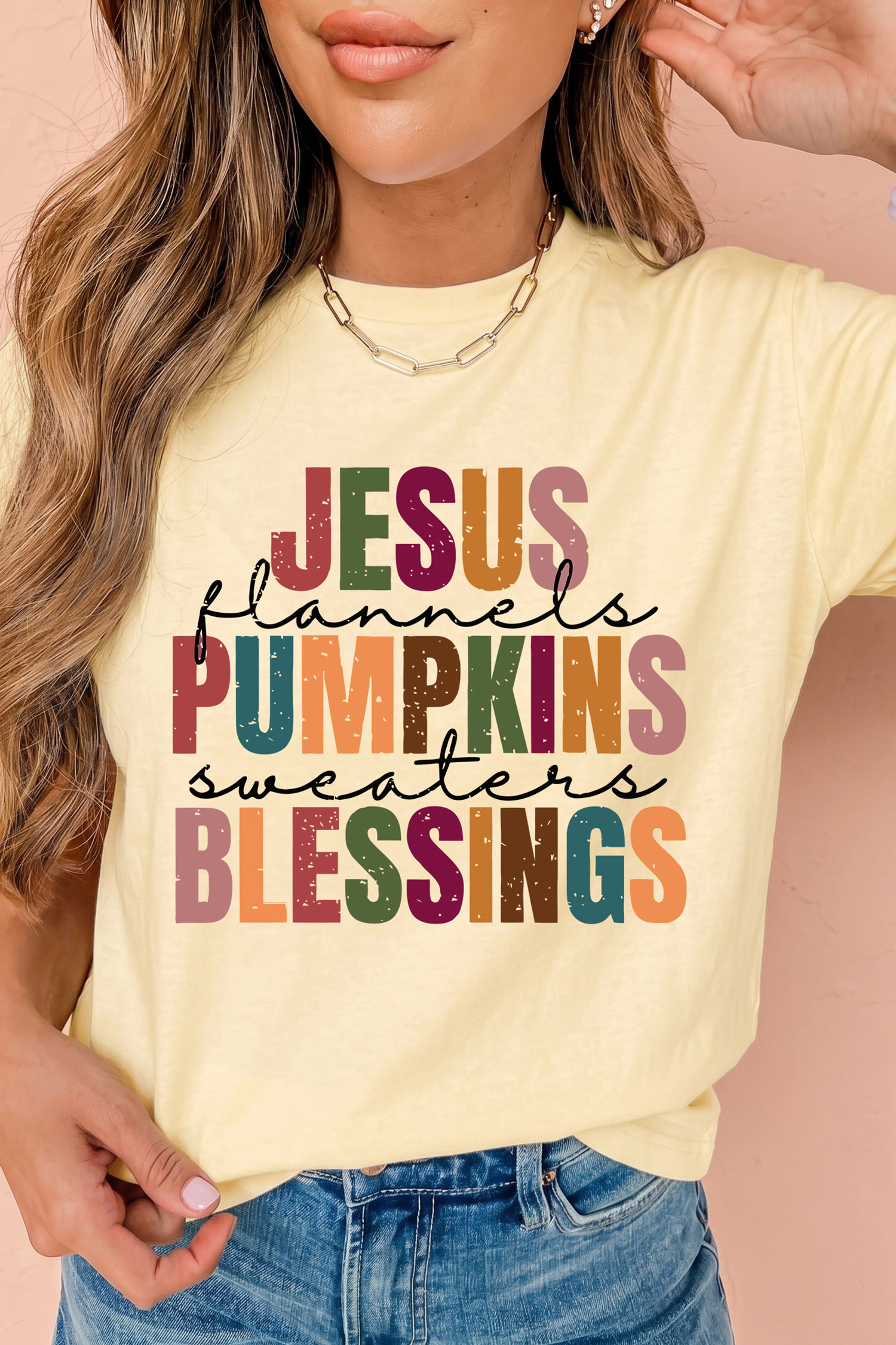 Yellow Cream Letter Print Tee, Women's Seasonal Casual Wear - Detail View 6