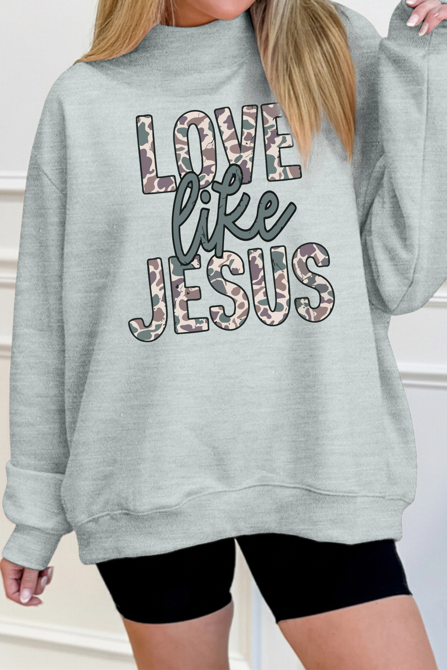 Graphic Camouflage Long Sleeve, Women's Faith Casual Pullover - Detail View 6