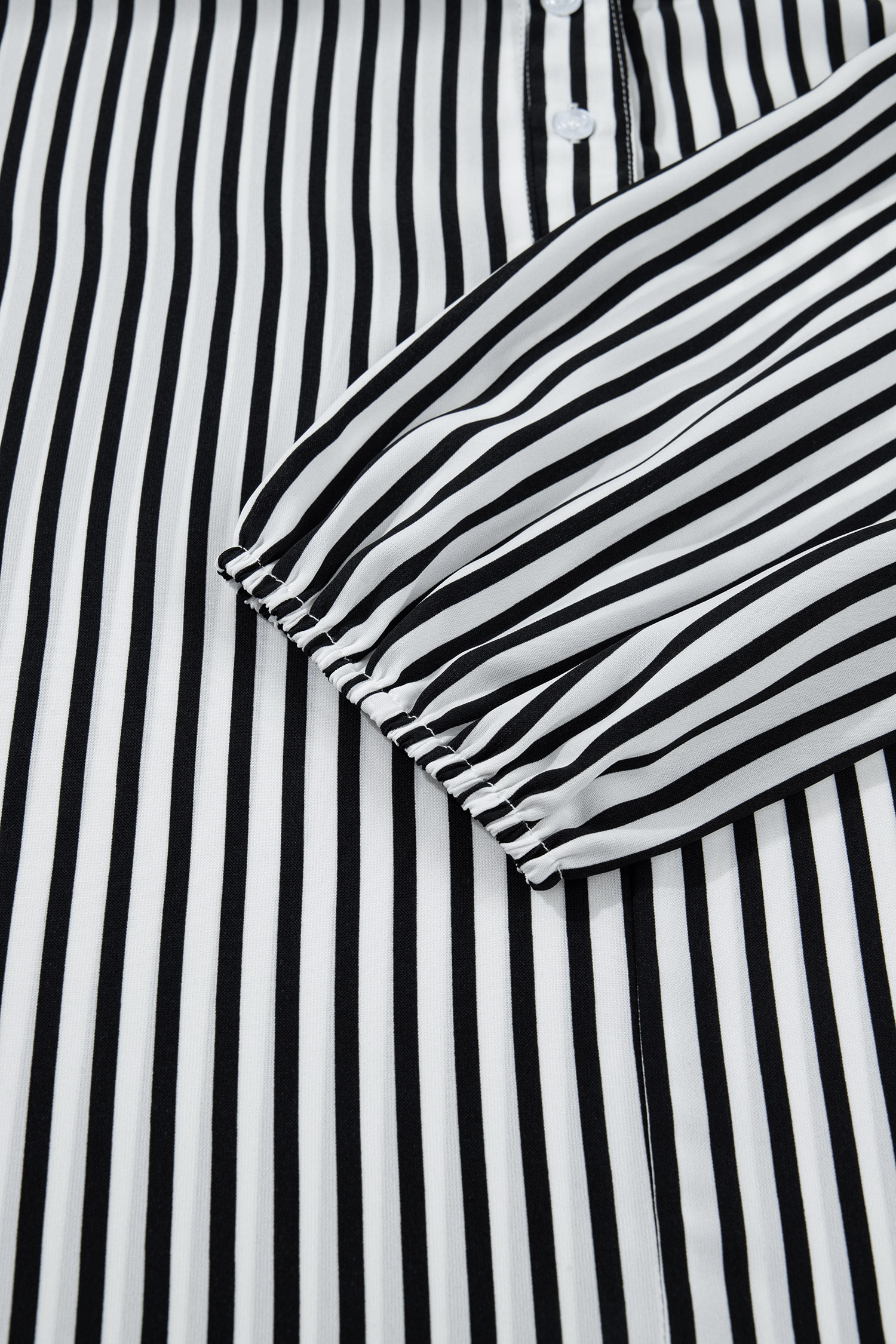 Black Striped Blouse, Relaxed Fit Half Sleeve Top - Detail View 8