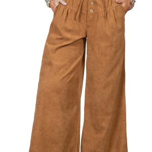 Women's Corduroy Wide Leg Pants, High Waist Casual Trousers - Main View
