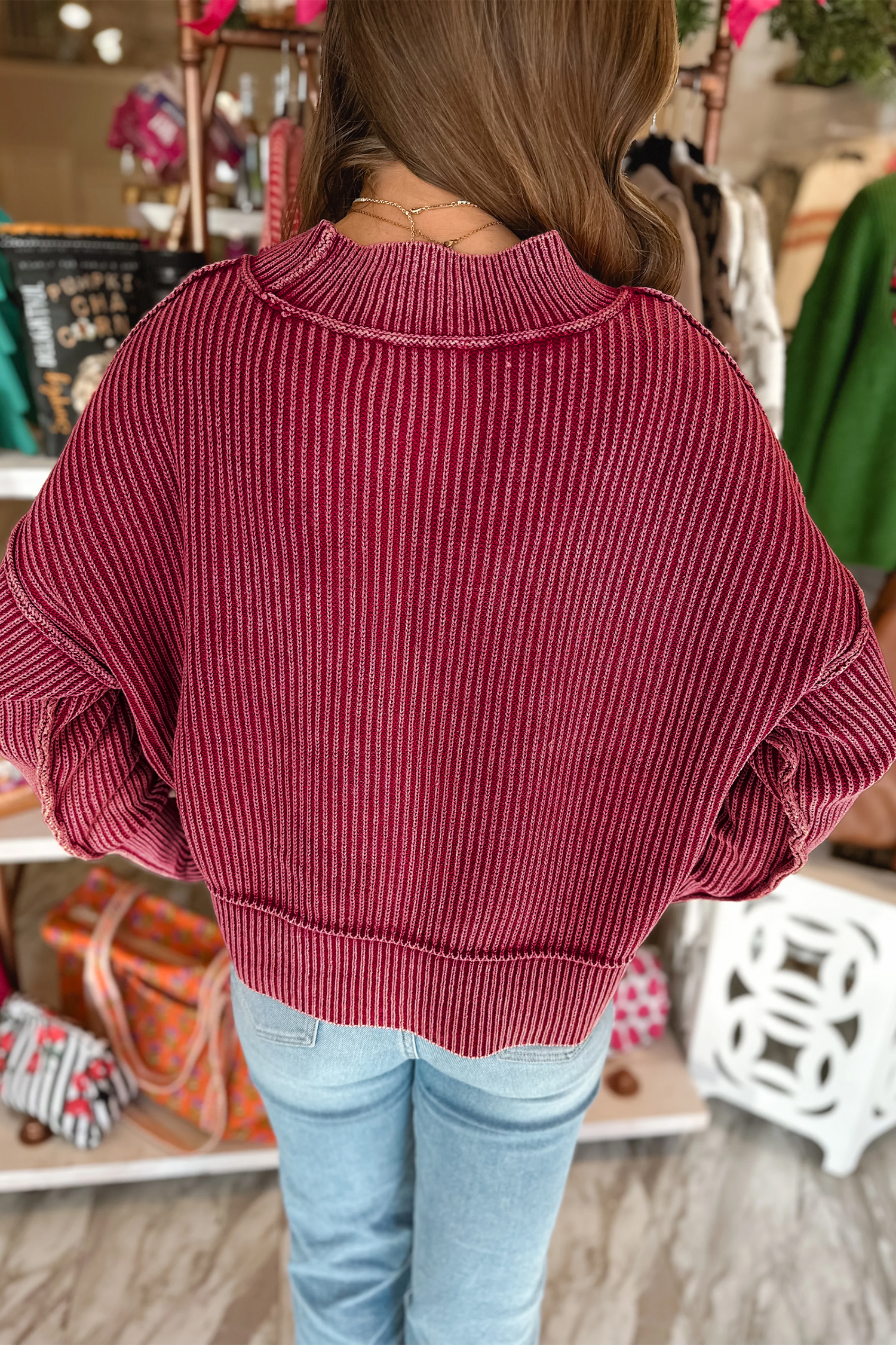 100% Cotton High Neck Women's Sweater, Cozy Drop Shoulder - Detail View 6