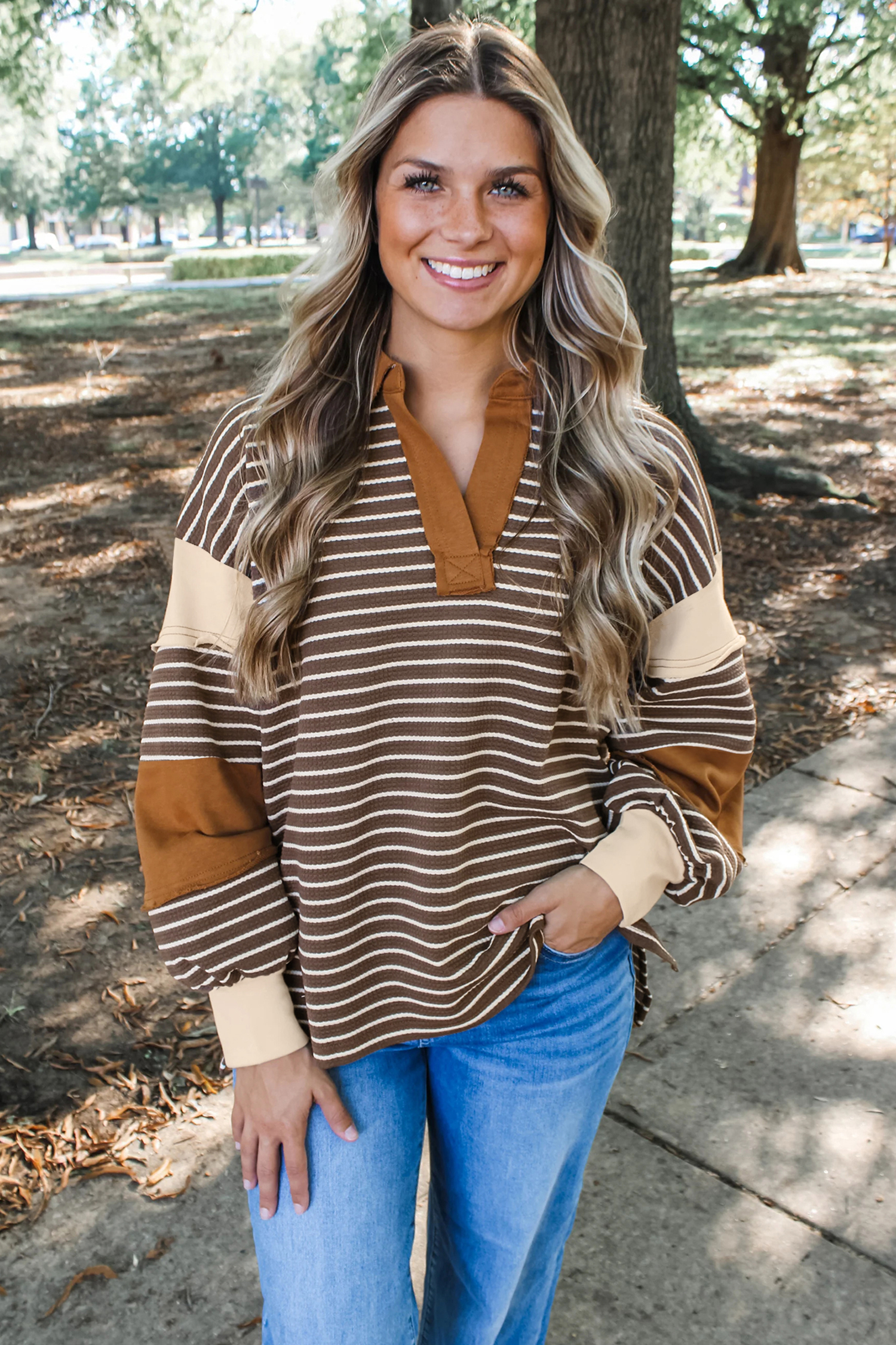 Women's Long Sleeve Pullover, Casual Textured Stripe Sweater - Detail View 9