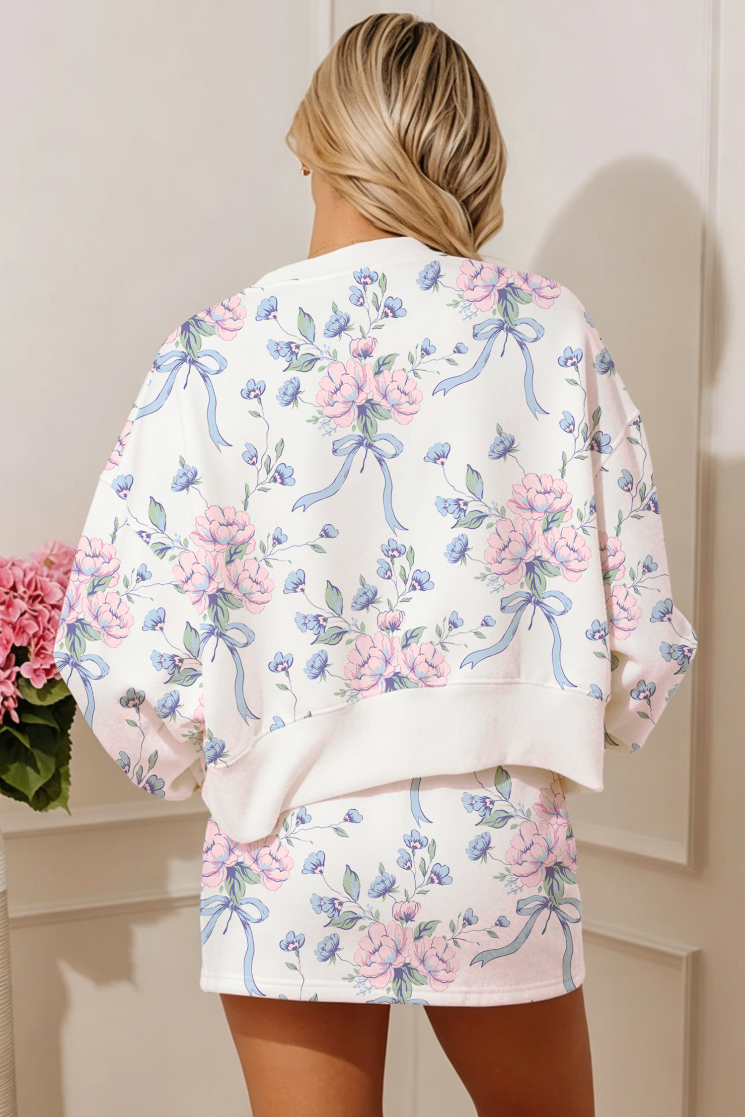 Casual Floral Skirt Outfit, Long Sleeve Top and Mini Skort - Detail View 2