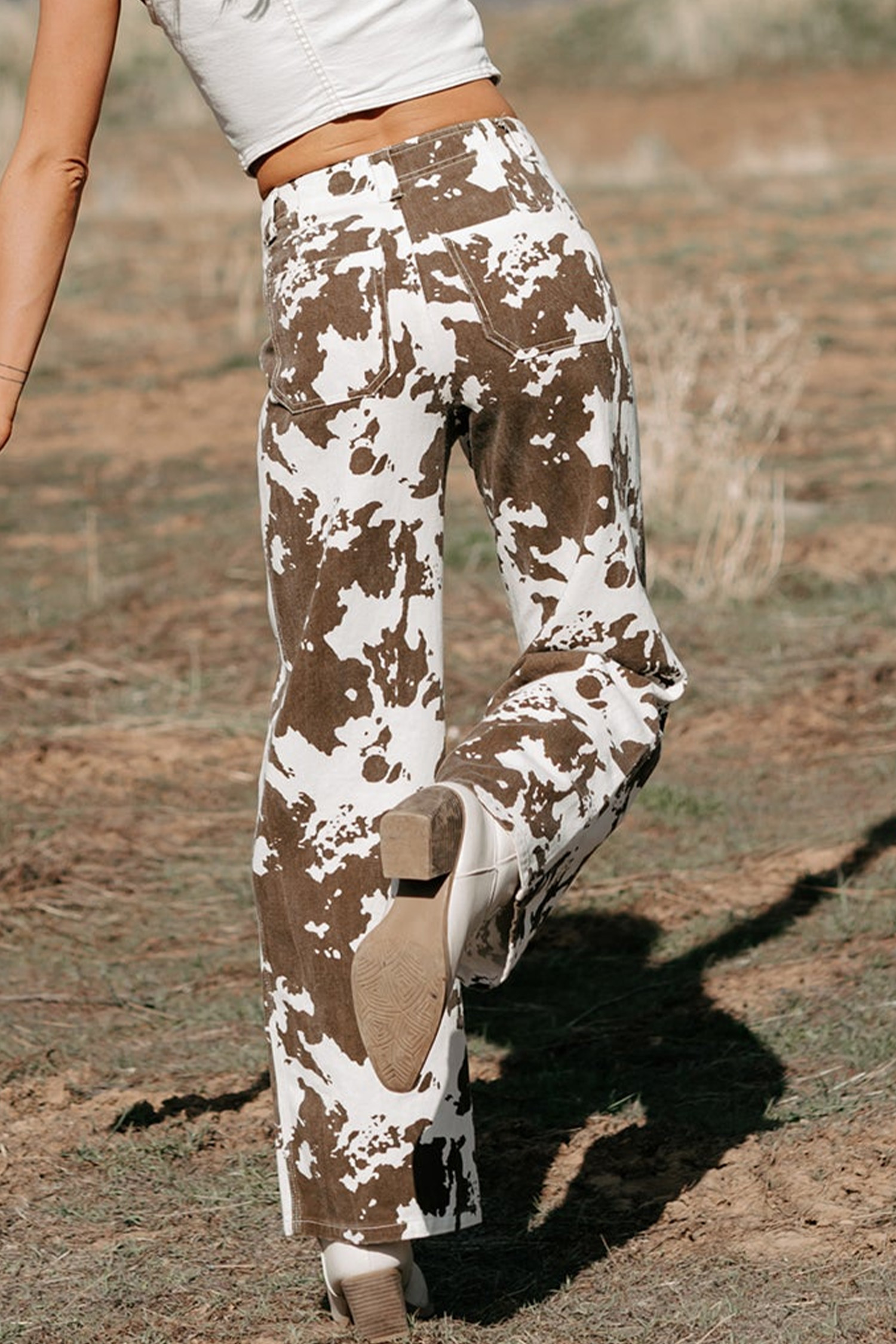 Abstract Print Women's Denim Jeans, Retro Western Style - Detail View 5