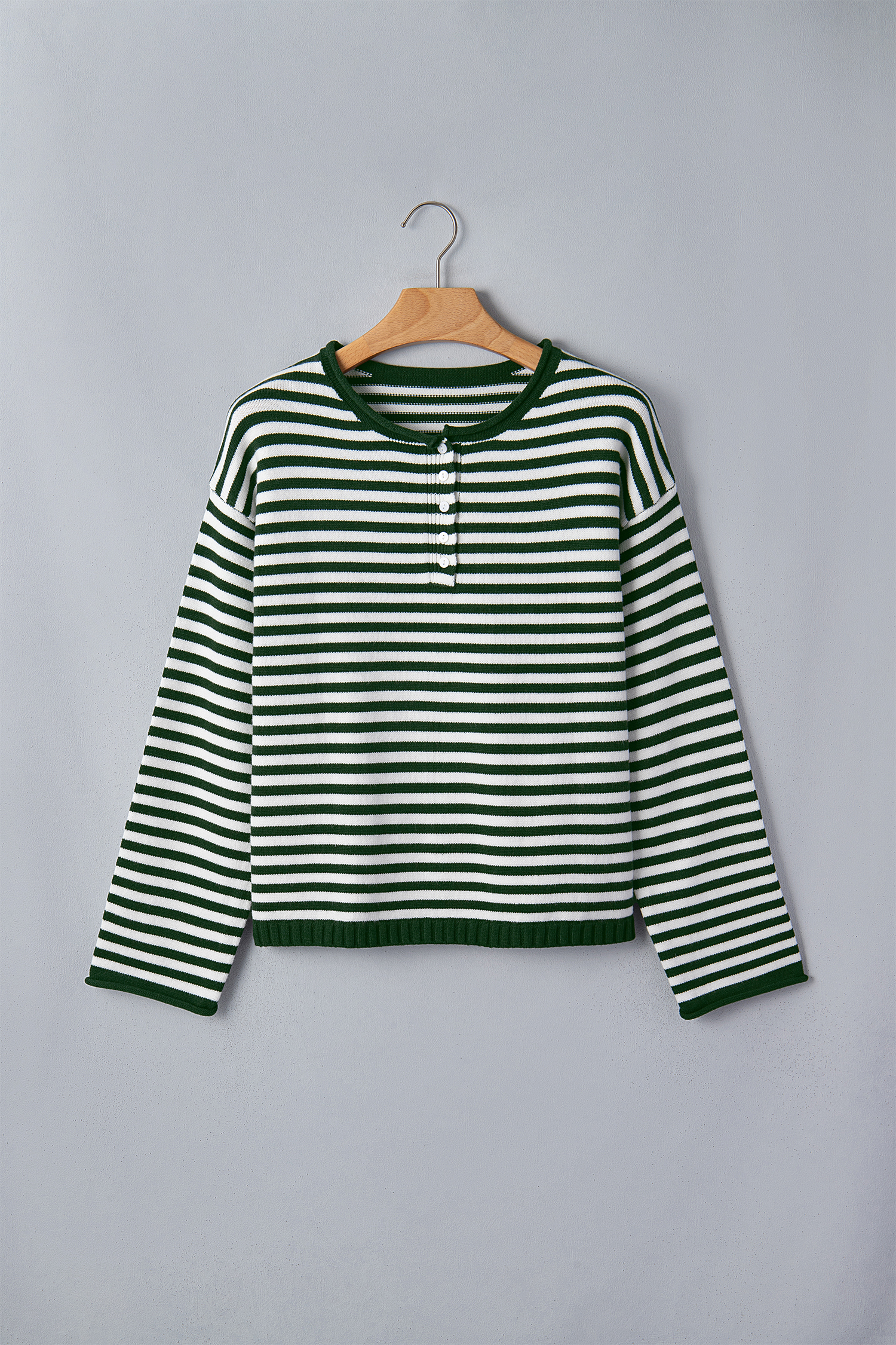 Viscose Blend Sweater, Warm Round Neck Striped Pullover - Detail View 6