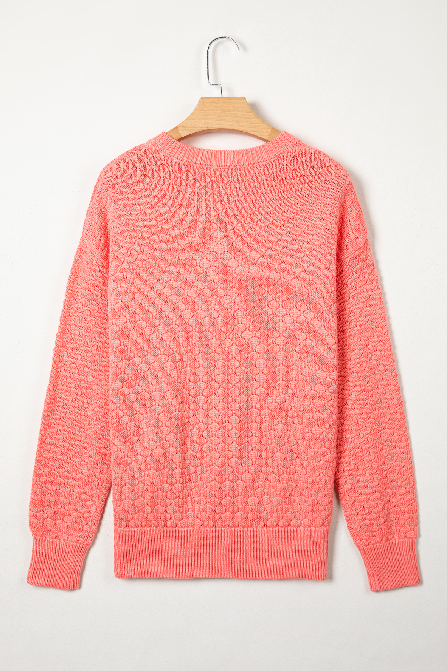Women's Coral Knit Sweater, Casual Long Sleeve Crewneck Top - Detail View 7