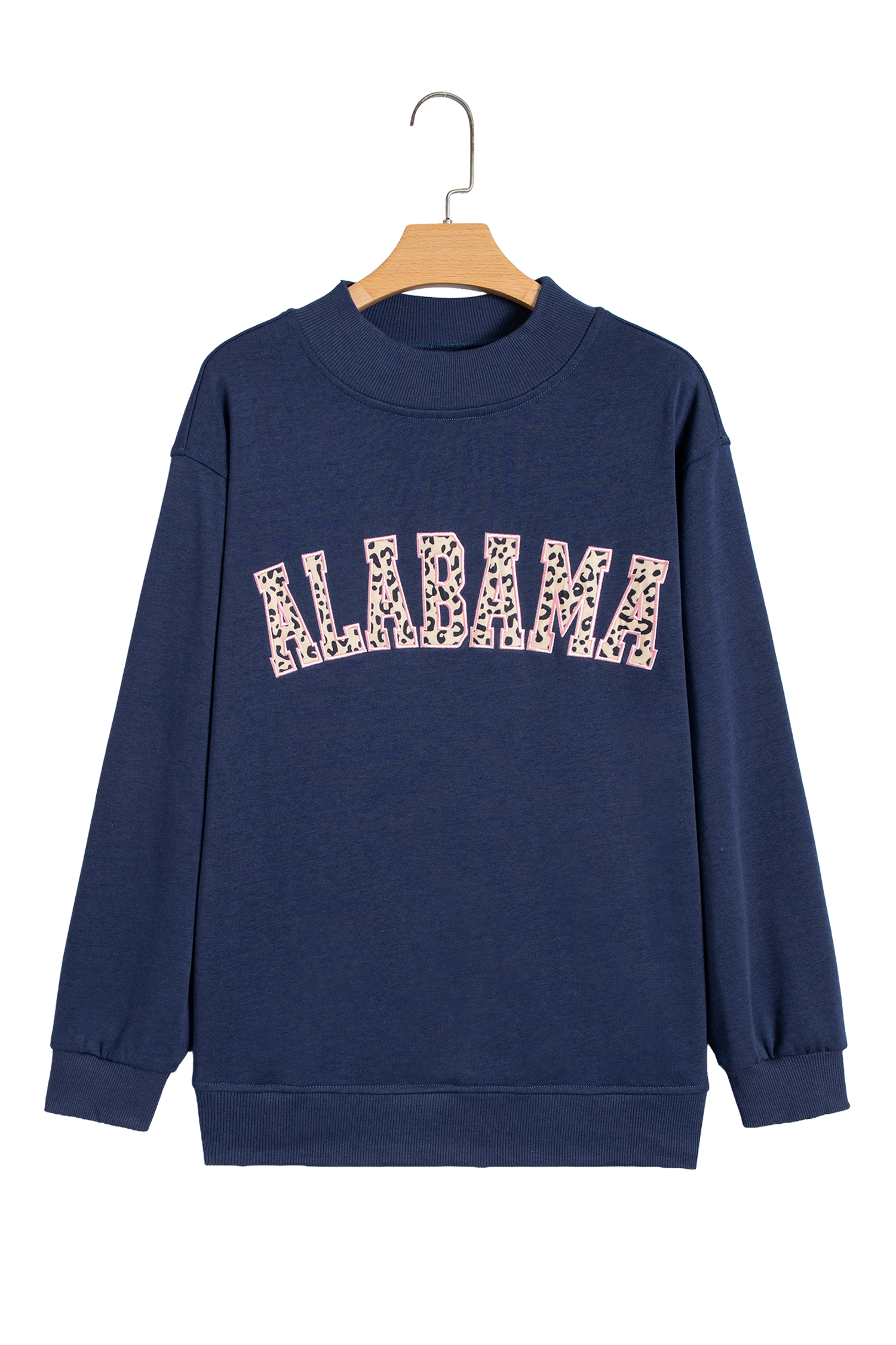 Women's Leopard Print Sweatshirt, Mock Neck Alabama Top - Detail View 2
