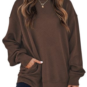 Women's Coffee Pullover, Textured Round Neck Sweatshirt - Main View