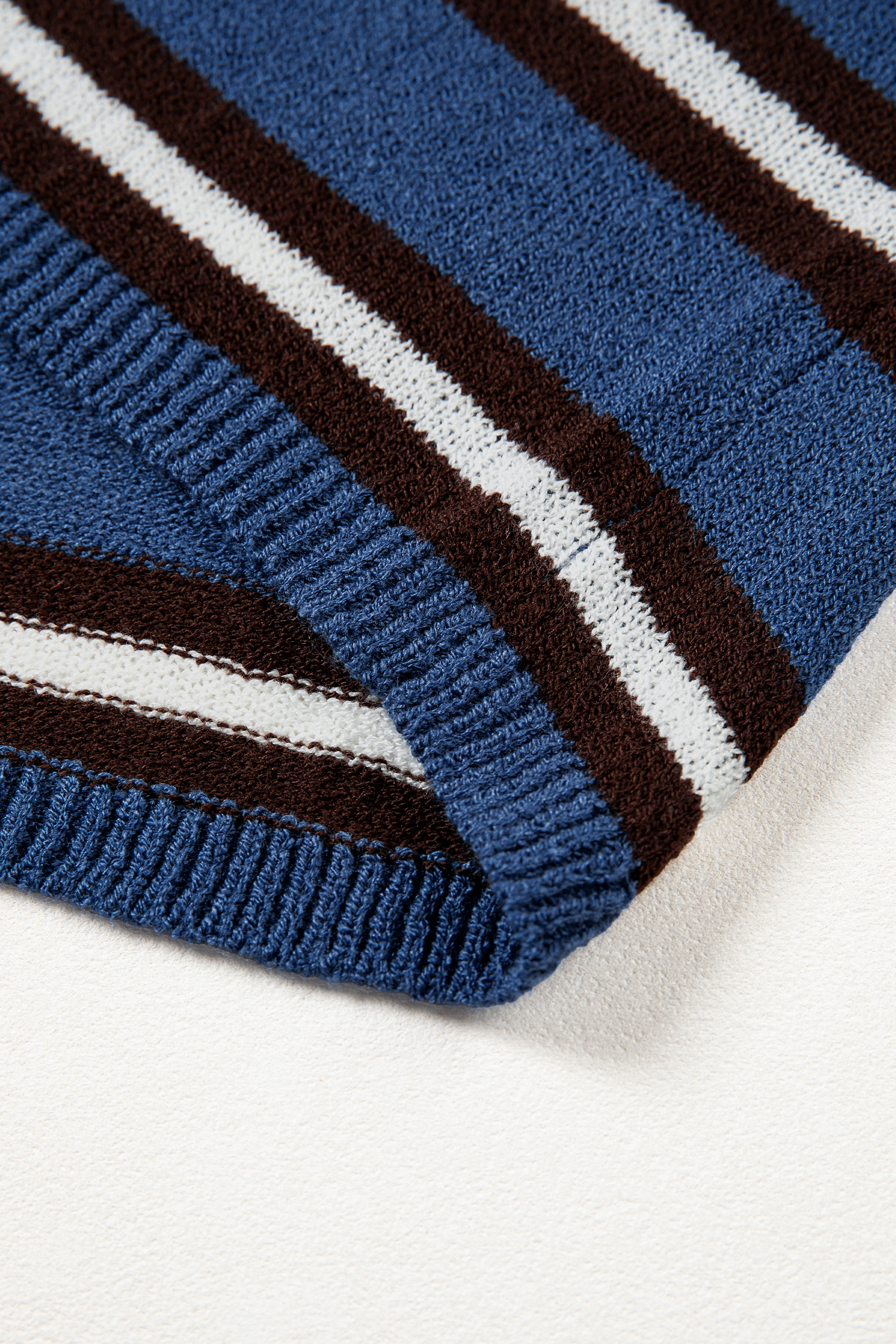 Blue Striped Button Cardigan, Relaxed Long Sleeve Knit Top - Detail View 14
