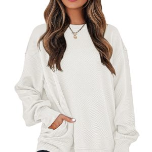 Textured Women's Sweatshirt, Casual Drop Shoulder - Main View