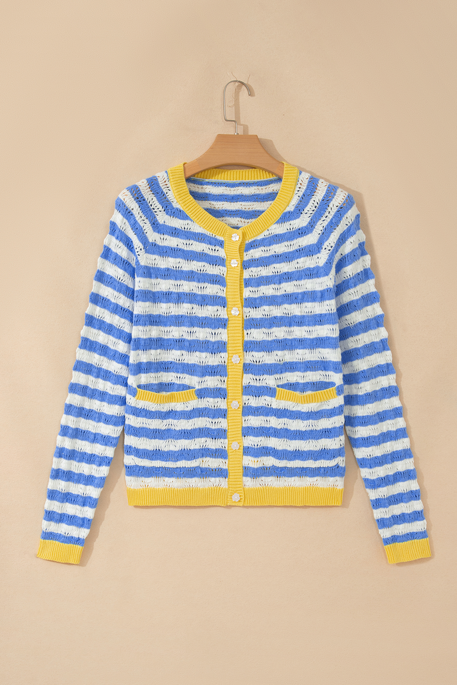 Women's Striped Knit Cardigan, Casual Button Front Sweater - Detail View 7