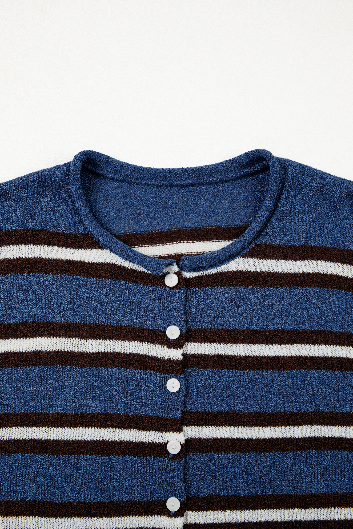 Women's Round Neck Cardigan, Soft Striped Autumn Knitwear - Detail View 12