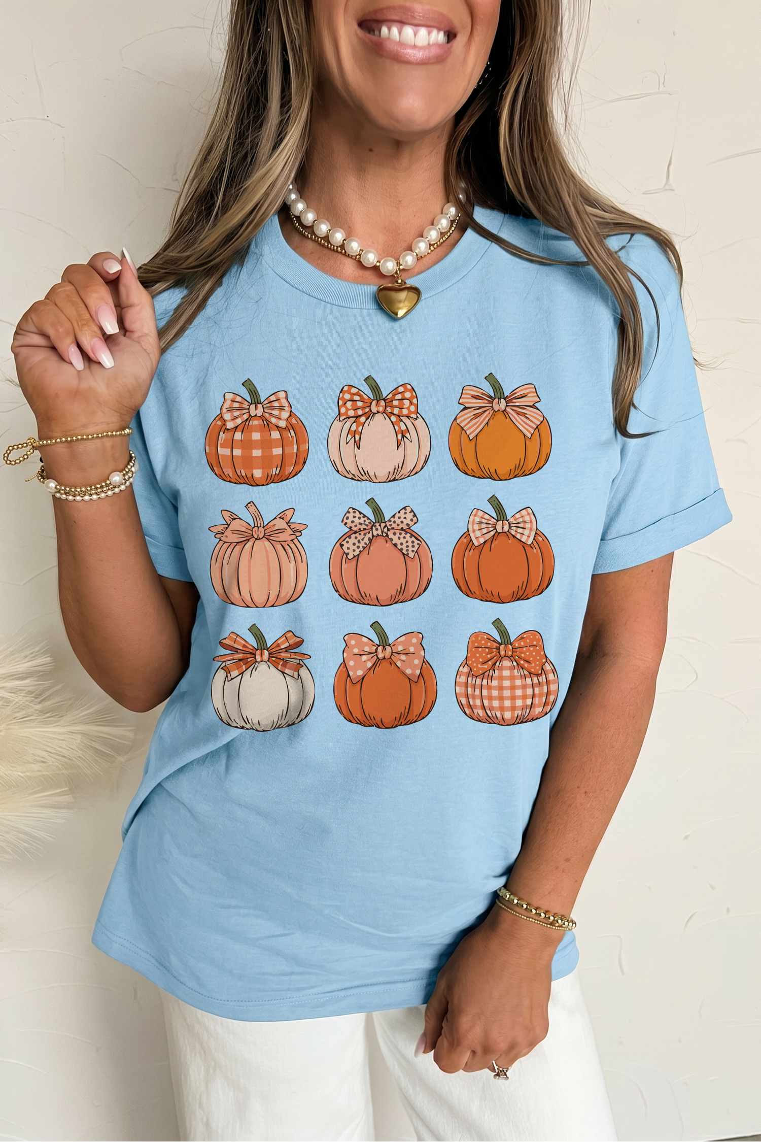 Casual Fall Graphic T Shirt, Light Blue Soft Cotton Blend - Detail View 6