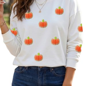 Women's Pumpkin Graphic Sweatshirt, Festive Fall Long Sleeve - Main View