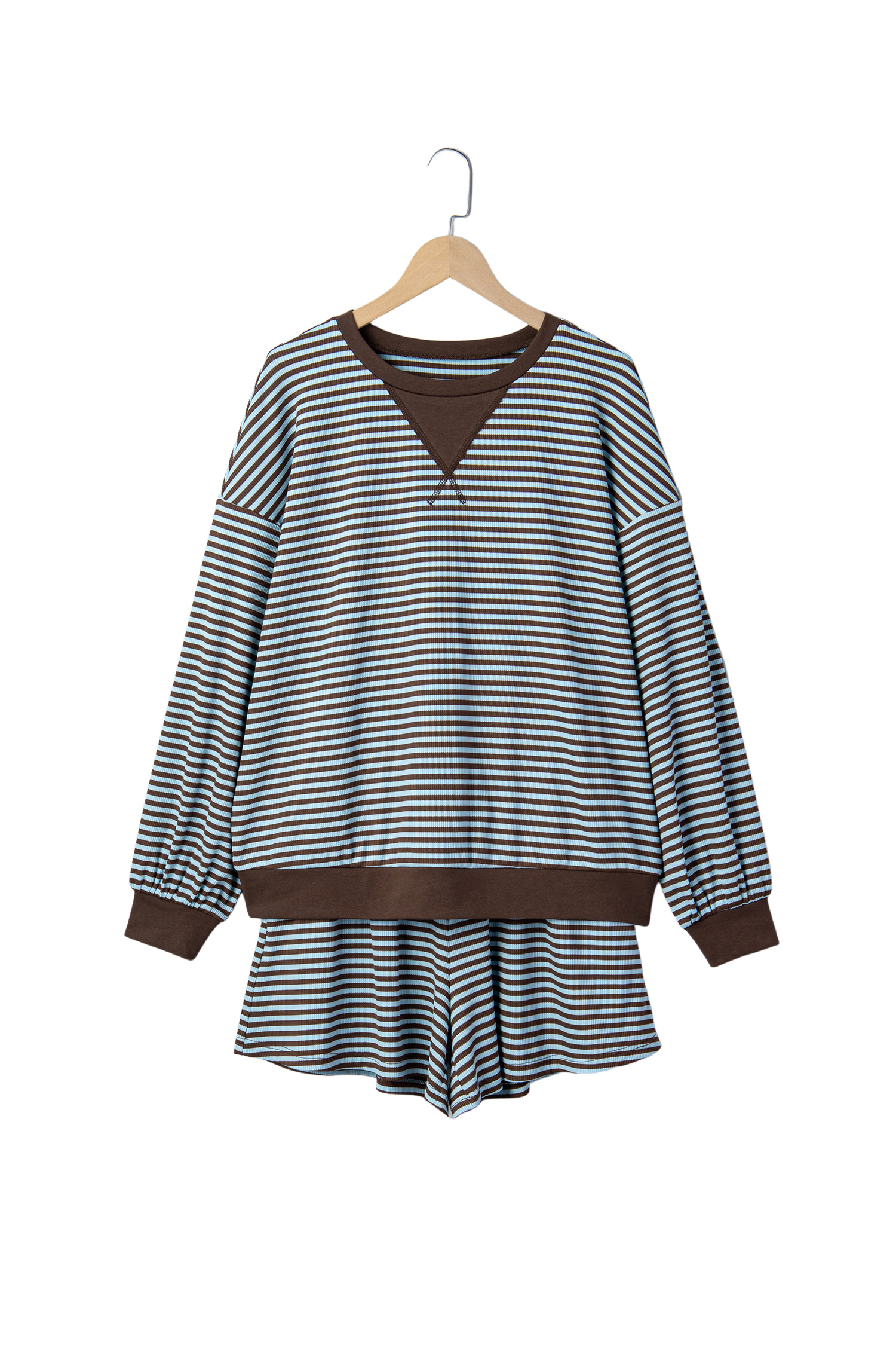 Women's Striped Lounge Set, Oversized Long Sleeve Casual Wear - Detail View 7