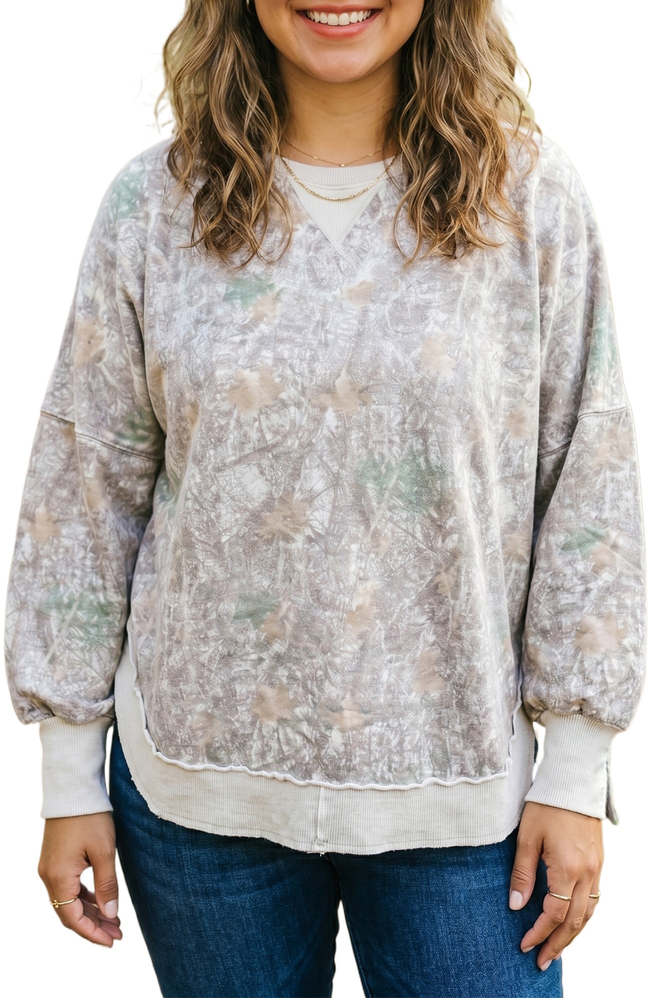 Women's Camo Print Sweatshirt, Casual Long Sleeve Pullover - Main View