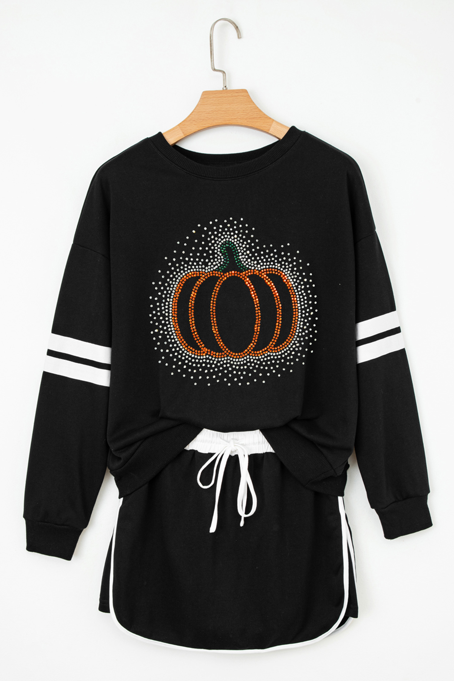 Women's Pumpkin Graphic Set, Rhinestone Long Sleeve Skort - Detail View 7