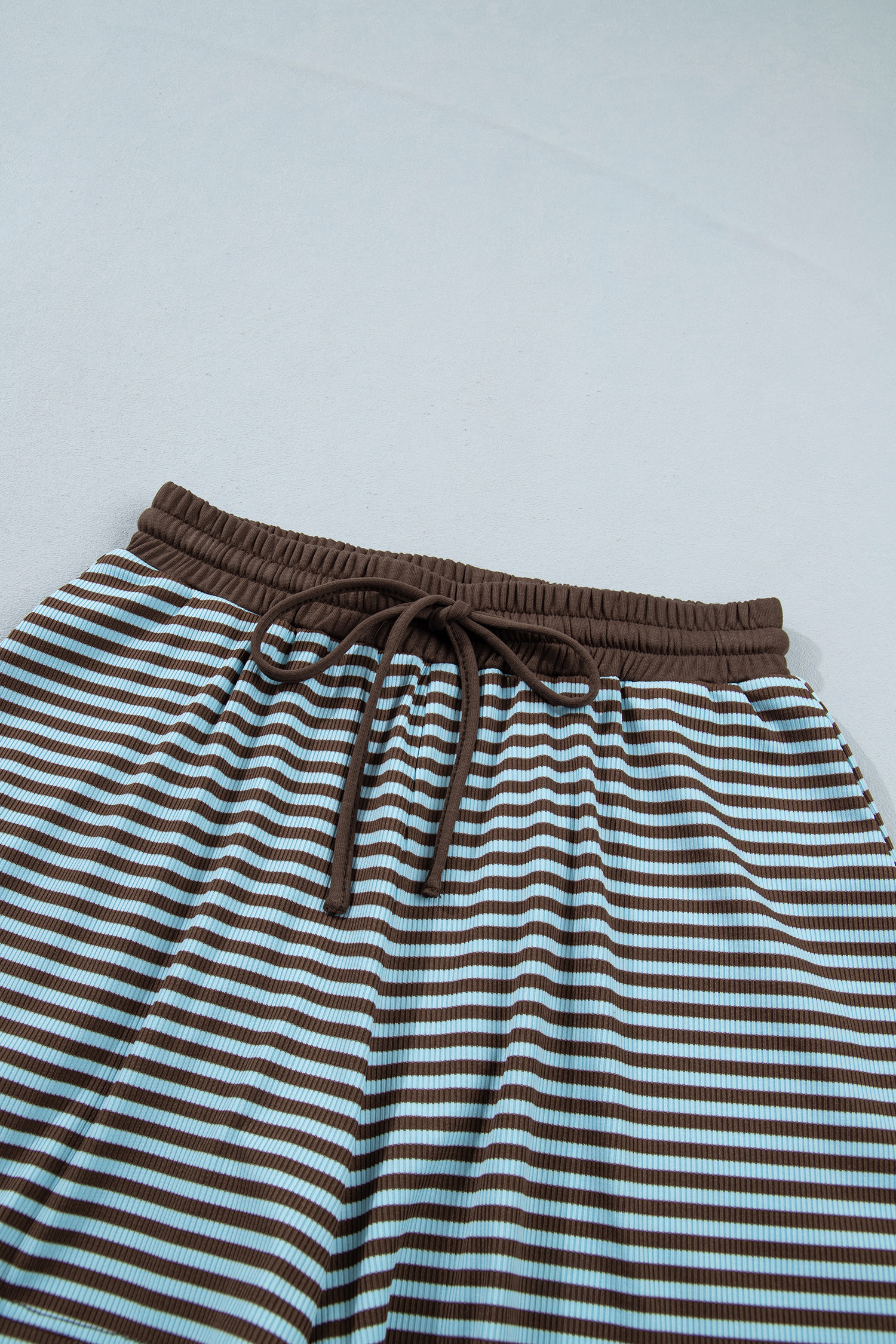 Women's Ribbed Stripe 2pc Set, Relaxed Long Sleeve Short Suit - Detail View 14