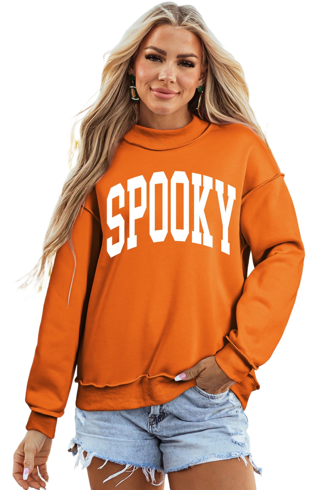 Women's Spooky Boo Sweatshirt, Reversible Mock Neck Top - Main View