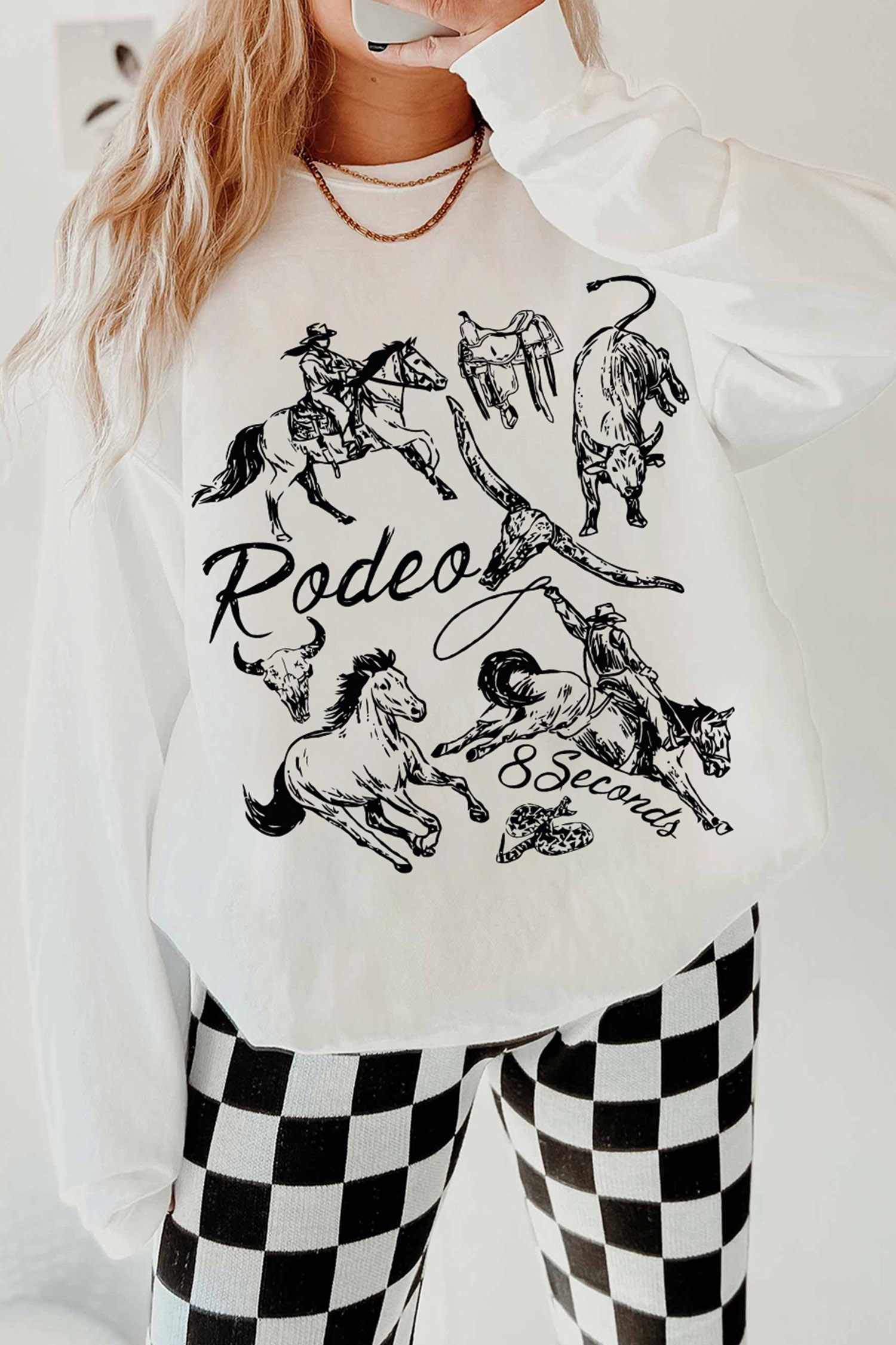 Western Print Long Sleeve Top, Casual Rodeo Theme Pullover - Detail View 5