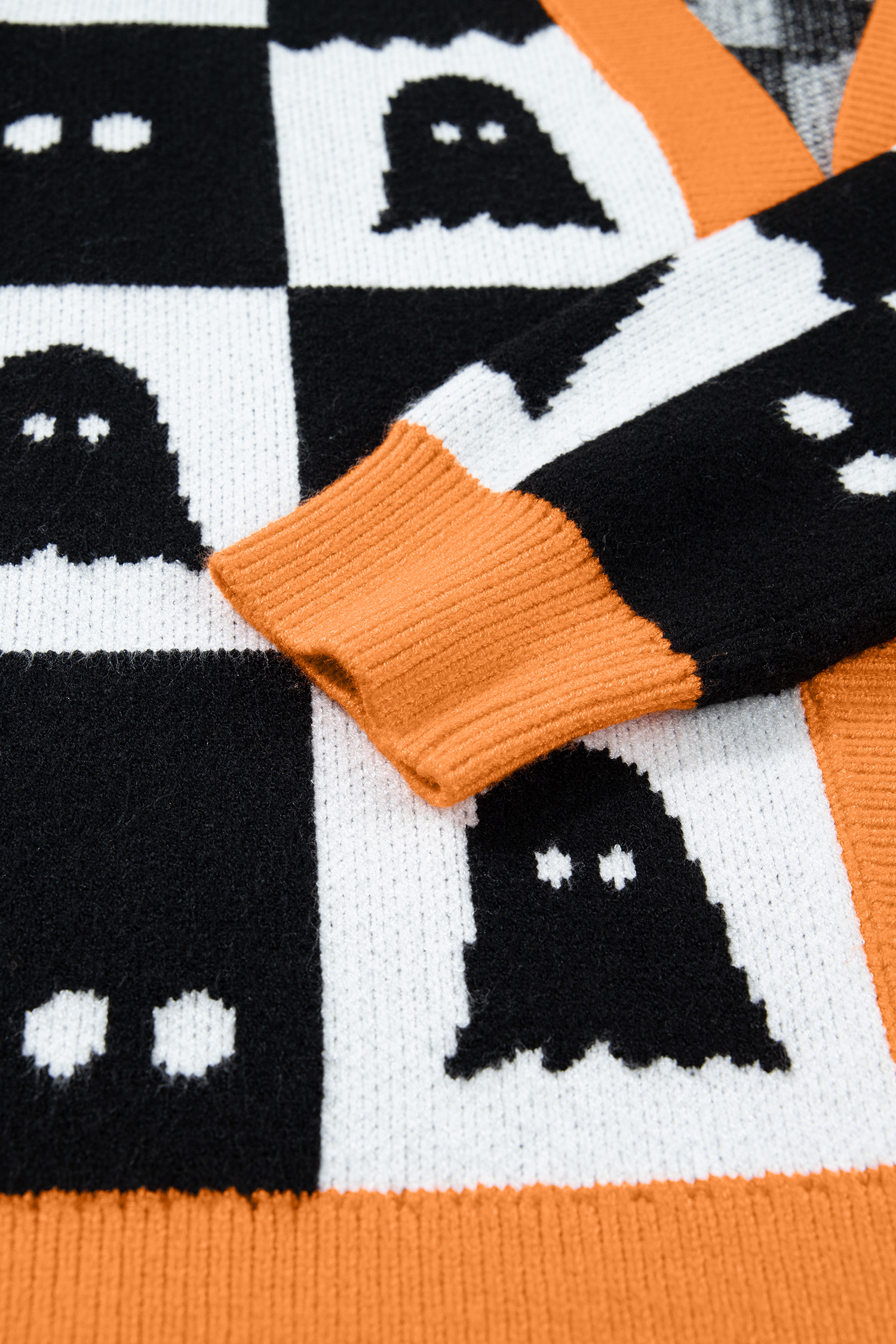 Black Orange Ghost Cardigan, Festive Long Sleeve Knit Layer - Detail View 9