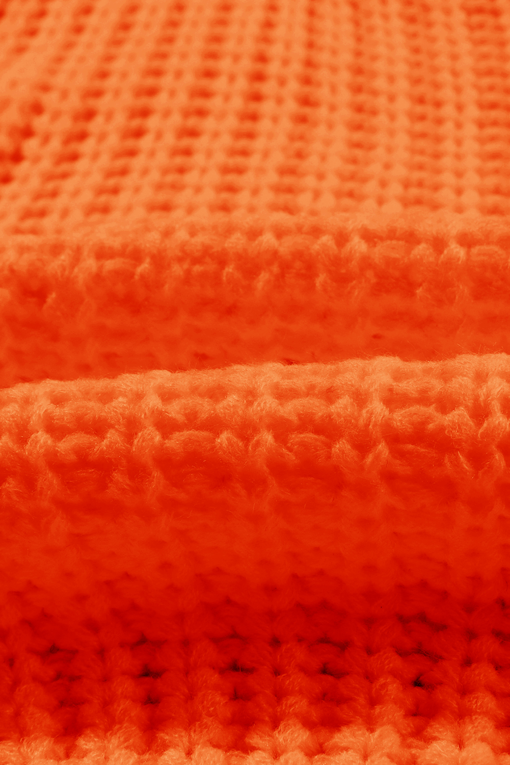 Women's Orange Ribbed Sweater, Slouchy V Neck Knit Pullover - Detail View 10
