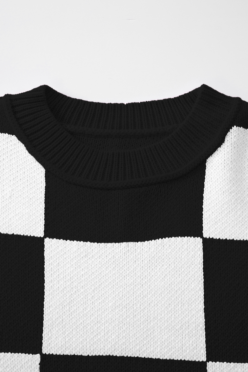 Checkered Knit Sweater, Stylish Drop Shoulder Fall Pullover - Detail View 8