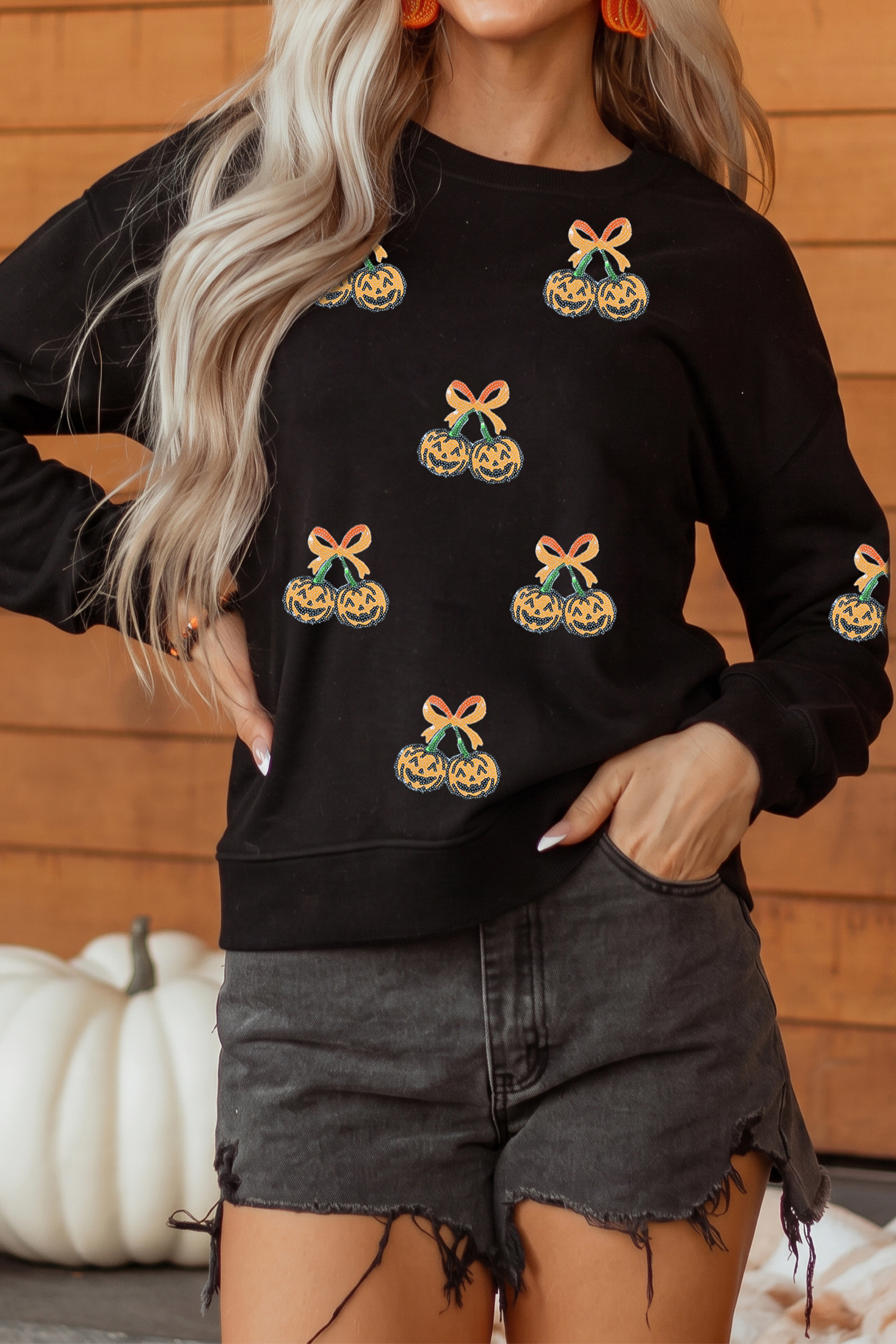 Women's Relaxed Fit Sweatshirt, Cozy Halloween Pullover - Detail View 3