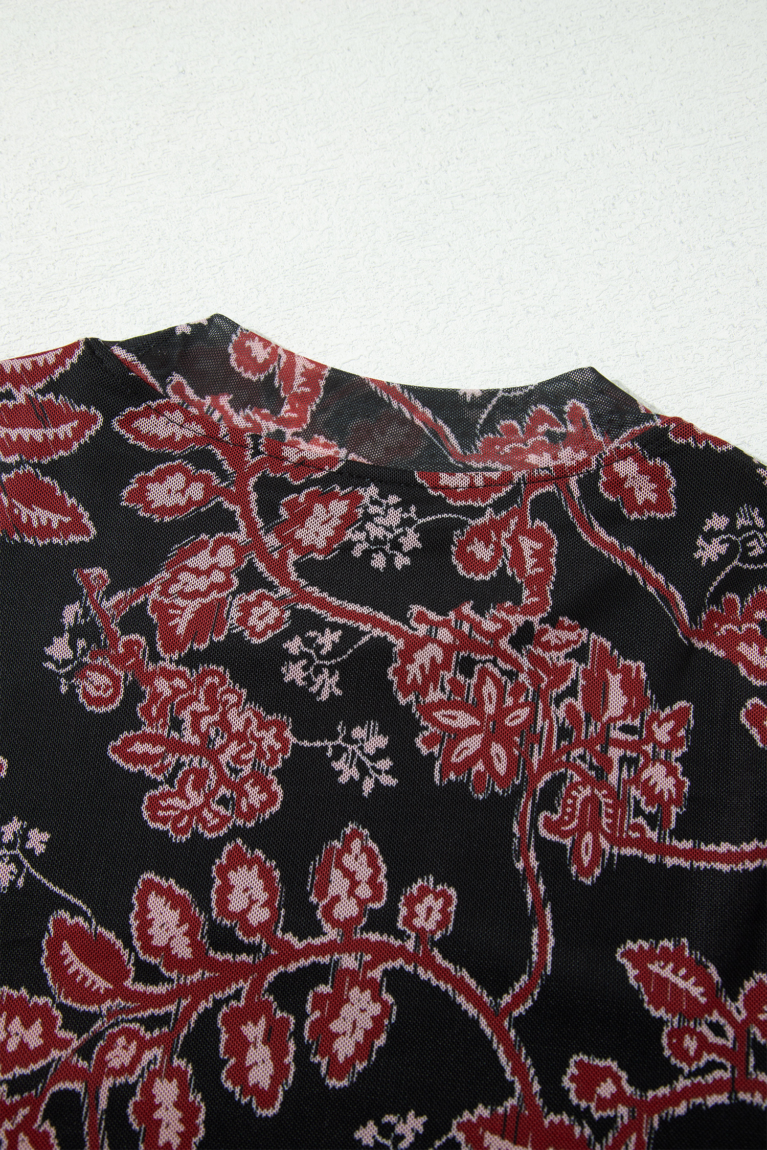 Women's Casual Floral Mesh Dress, Long Sleeve Autumn Midi Fit - Detail View 12