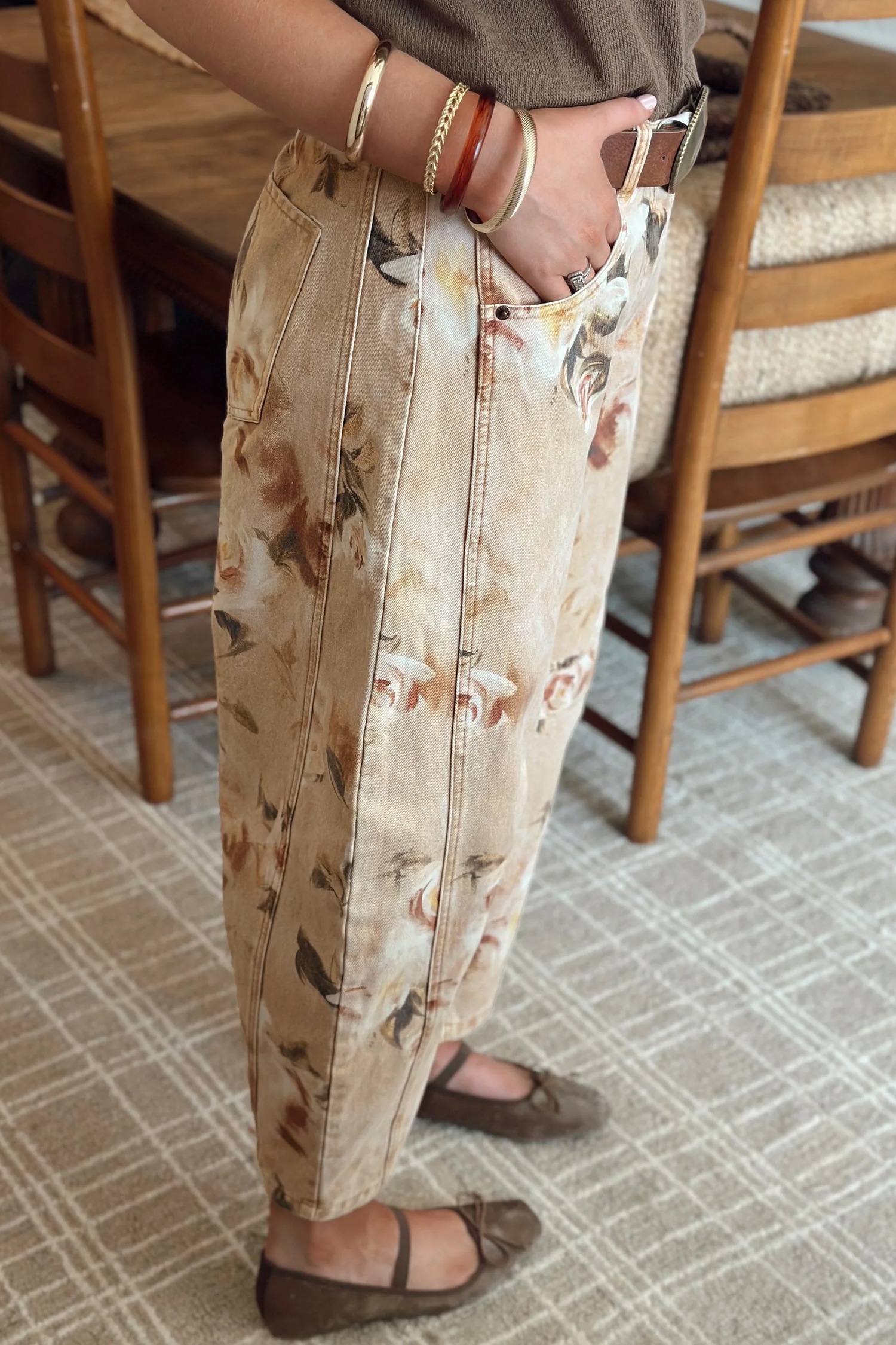 Floral Print Denim Jeans, Vintage Khaki Barrel - Detail View 5