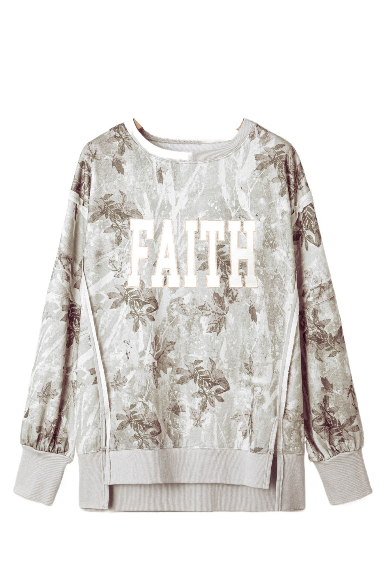 Women's Faith Graphic Sweatshirt, Casual Camo Pullover Top - Main View