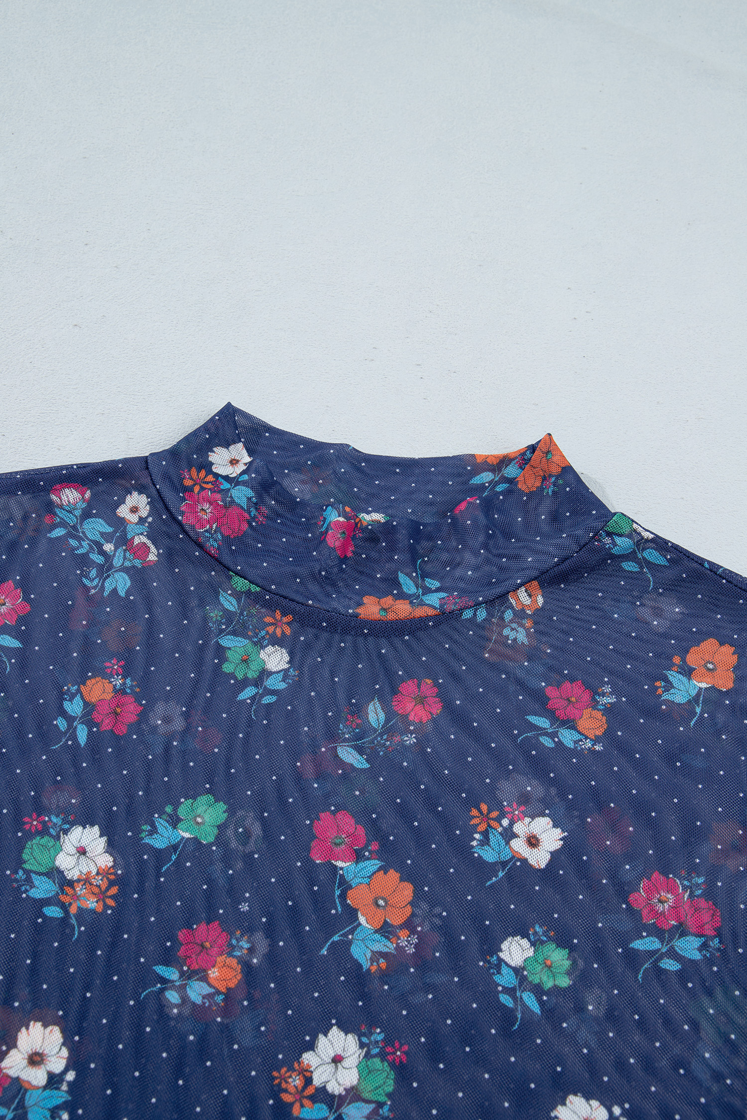 Long Sleeve Floral Mesh Top, Elegant Sheath Style Blouse - Detail View 9