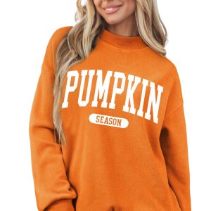 Women's Pumpkin Floral Sweatshirt, Casual Mock Neck Pullover - Main View