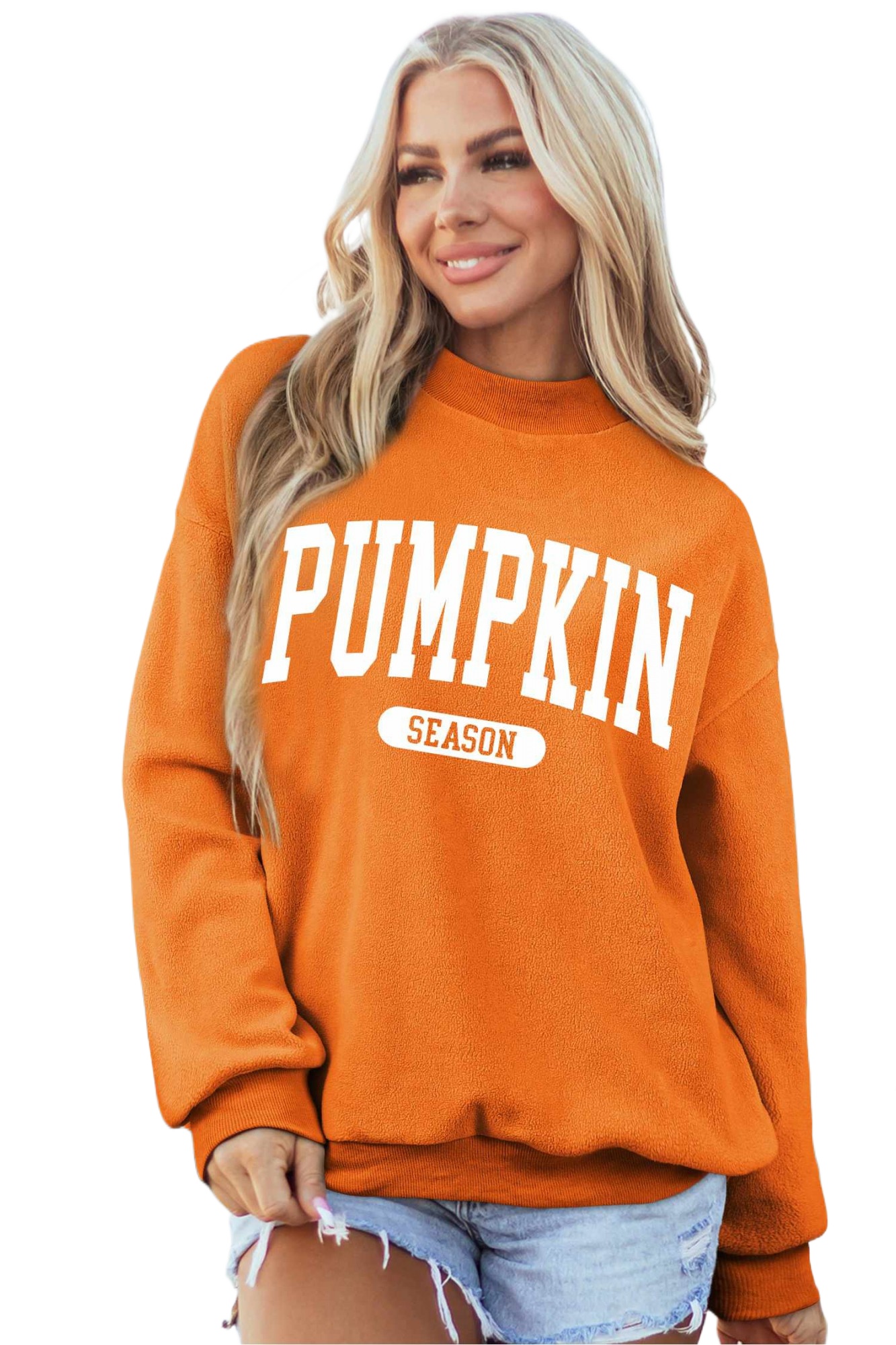 Women's Pumpkin Floral Sweatshirt, Casual Mock Neck Pullover - Main View