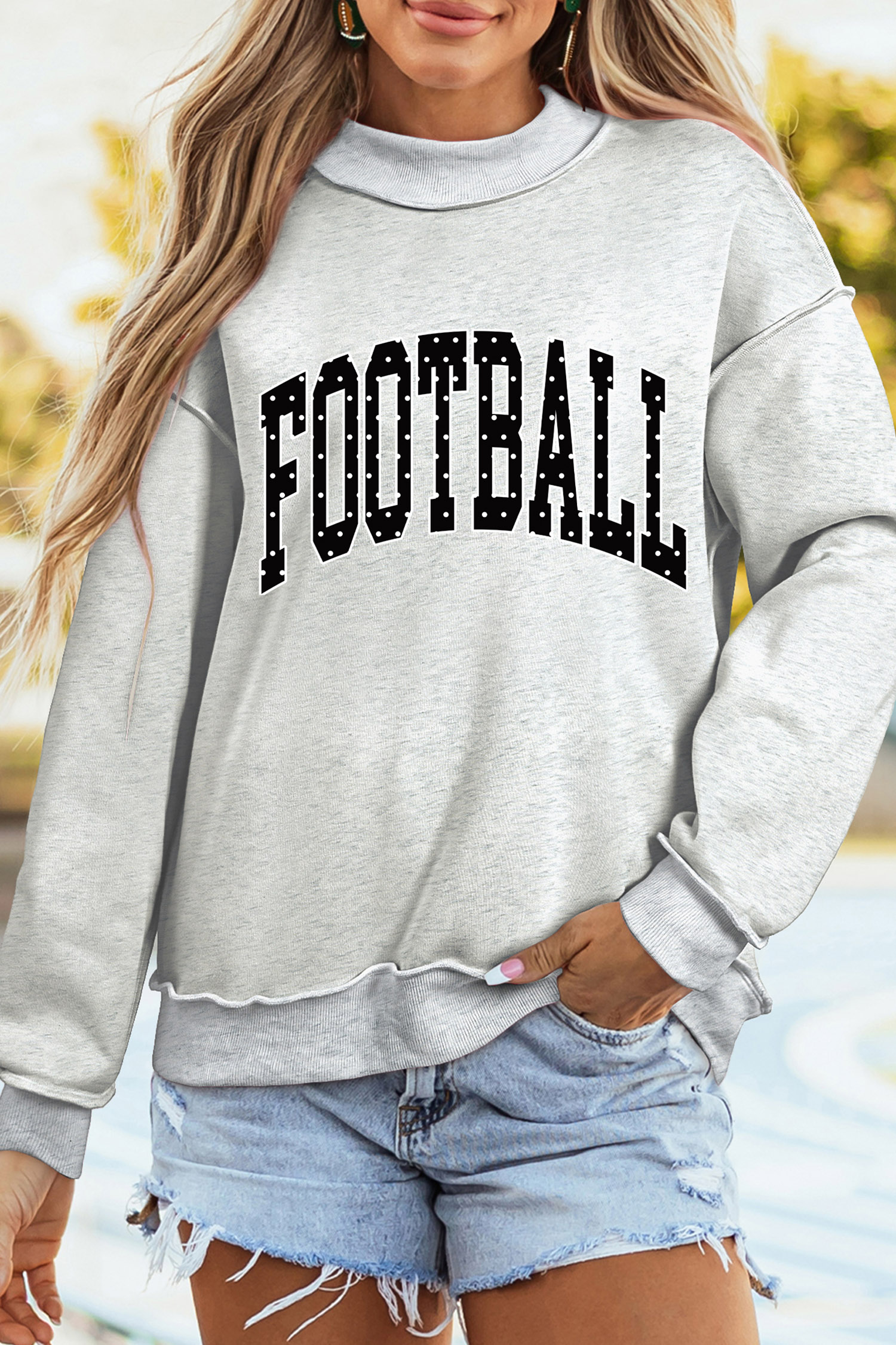 Polka Dot Letter Print Pullover, Women's Fall Sweatshirt - Detail View 8