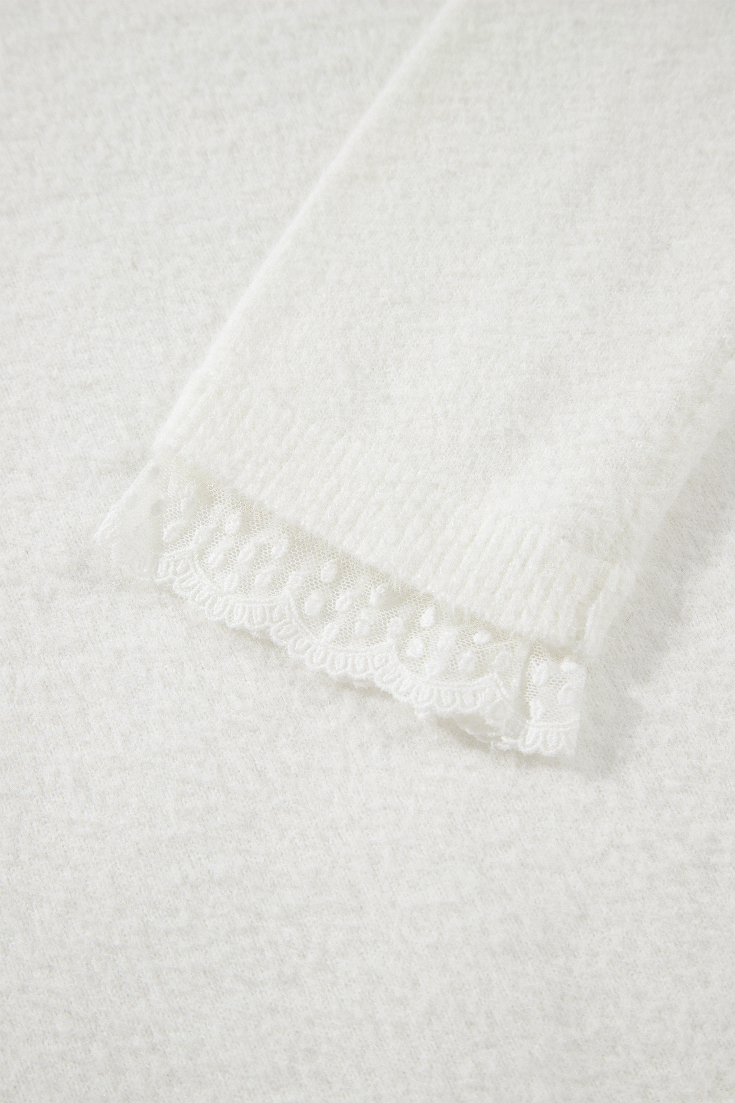 White Lace Trim Sweater, Casual Knit Pullover for Women - Detail View 10