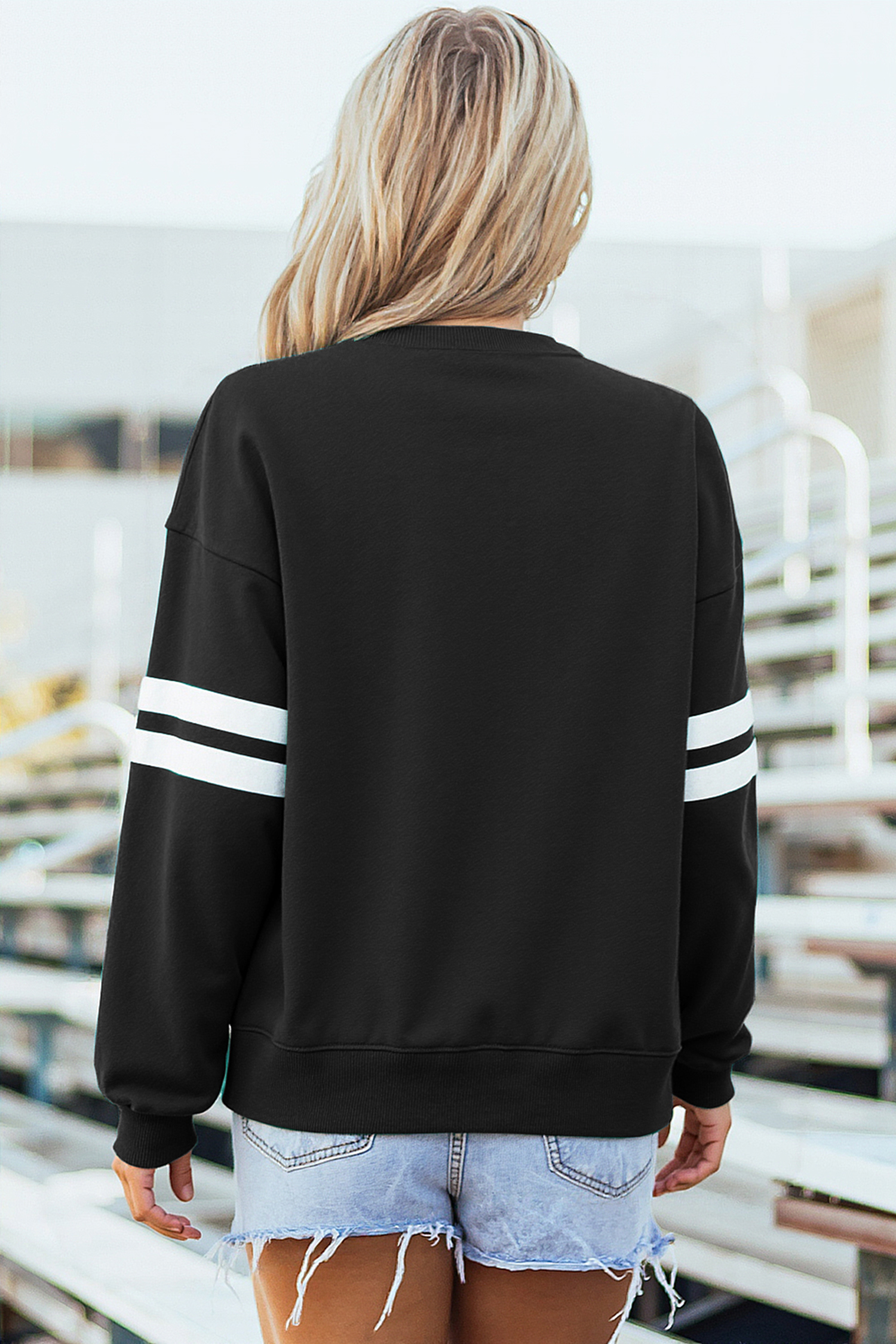 Sequin Ghost Women Halloween Pullover, Striped Sleeve Top - Detail View 5