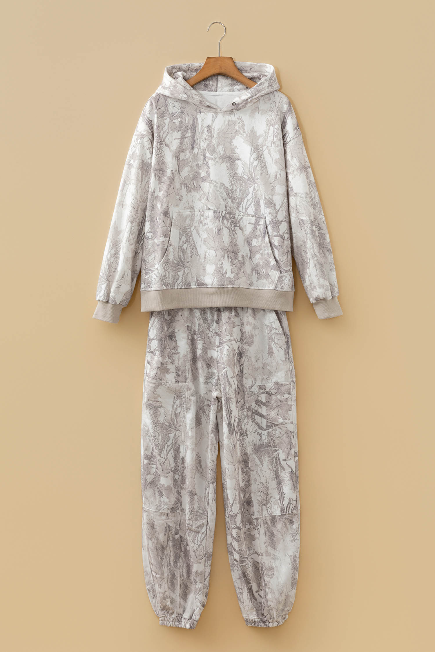 Women's Abstract Print Pant Set, Casual Hooded Lounge Outfit - Detail View 7