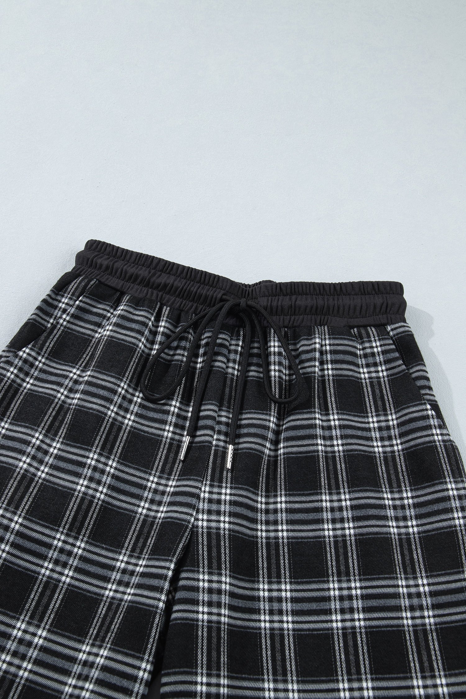 Stretch Plaid Women's Wide Leg Pants, Cozy High Waisted Daily - Detail View 9