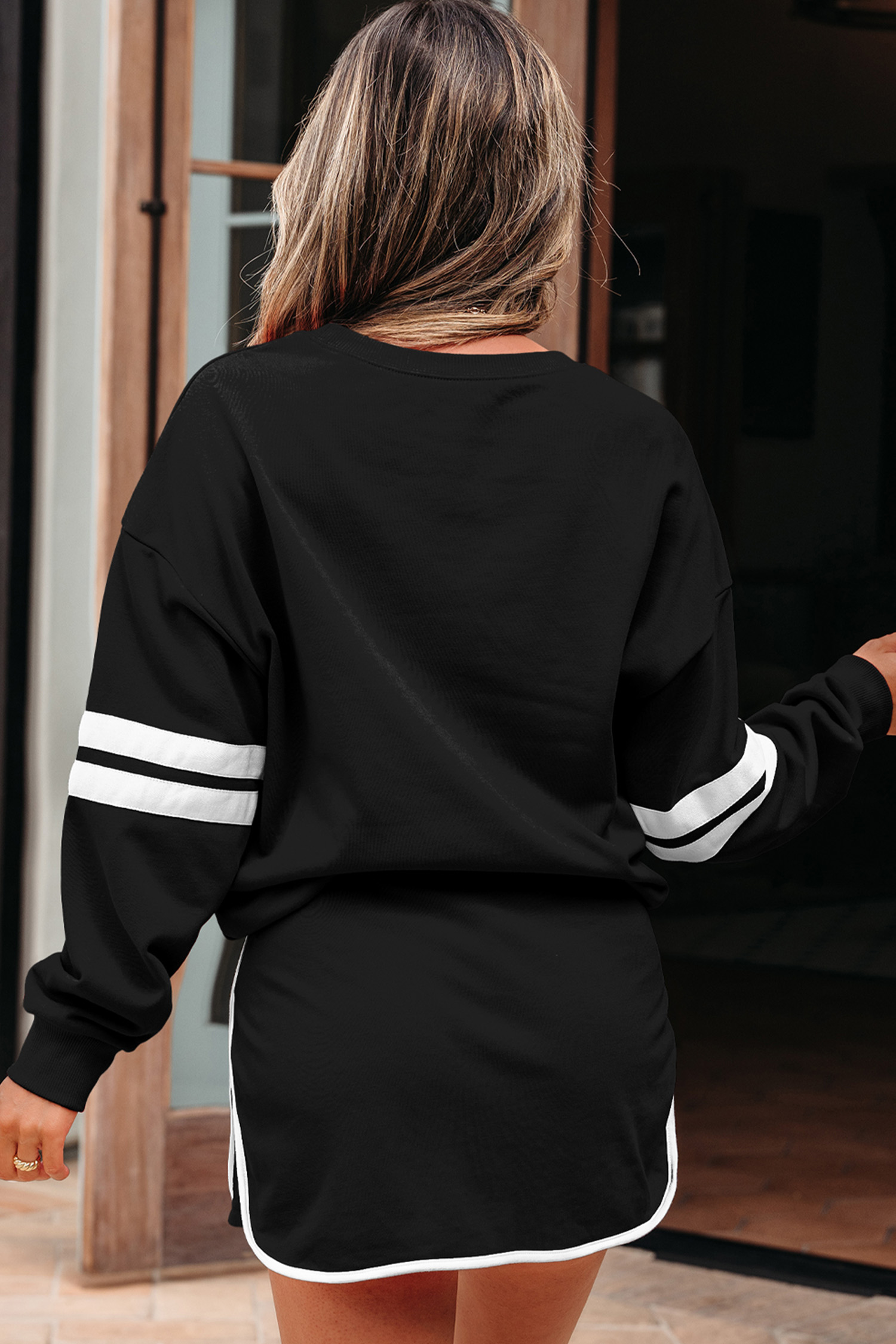 Fall Varsity Striped Outfit, Rhinestone Pumpkin 2pcs Set - Detail View 2