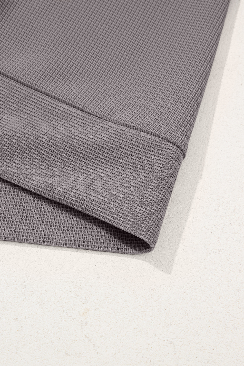Trendy Drop Shoulder Sweatshirt, Daily Gray Waffle Collar Top - Detail View 12