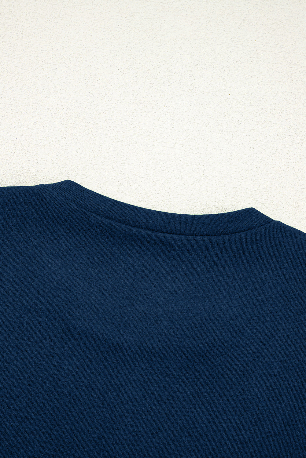 Women's Navy Blue Long Sleeve Top, Exposed Seam Crew Neck - Detail View 13