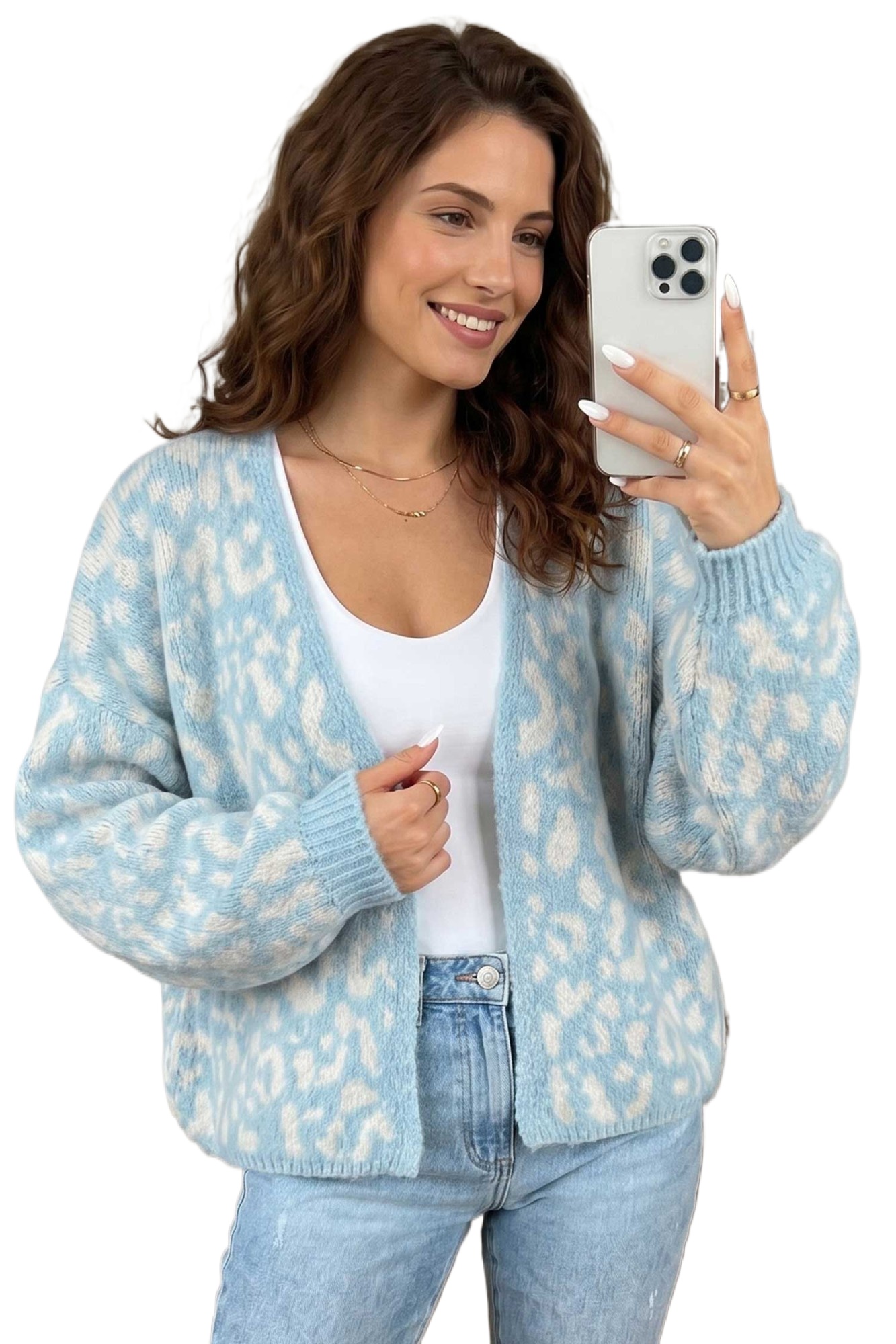 Women's Leopard Knit Cardigan, Casual Daily Loose Sweater - Main View