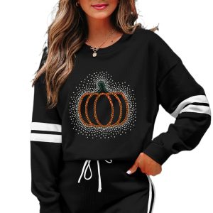 Women's Pumpkin Graphic Set, Rhinestone Long Sleeve Skort - Main View