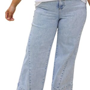 Women's High Waisted Wide Leg Jeans, Casual Blue Denim - Main View