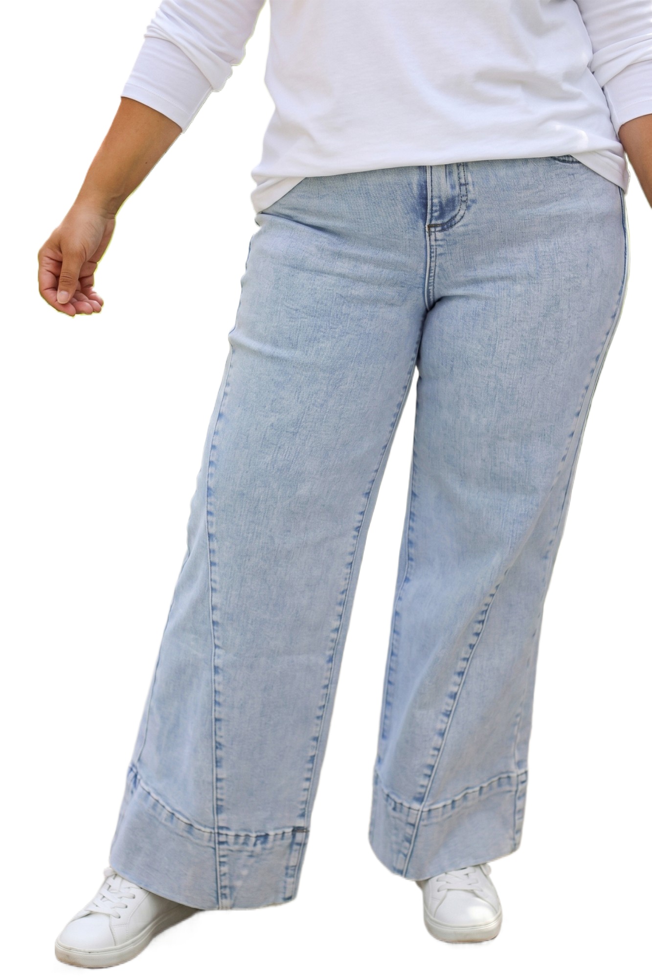 Women's High Waisted Wide Leg Jeans, Casual Blue Denim - Main View