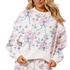 Women's Floral Two Piece Set, Long Sleeve Top and Skort - Main View