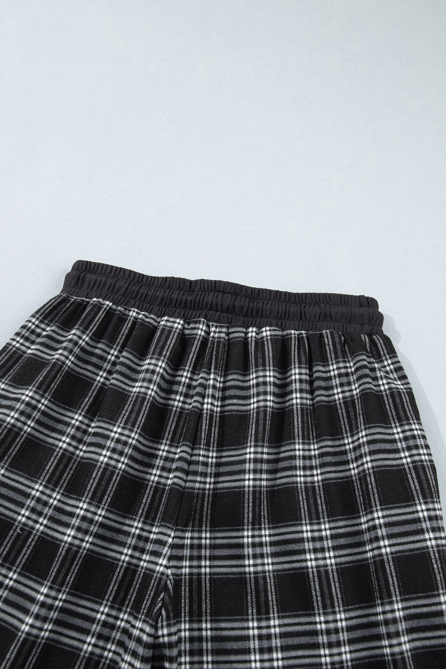 Plaid Contrast Women's Wide Leg Pants, Trendy Lounge Trousers - Detail View 14
